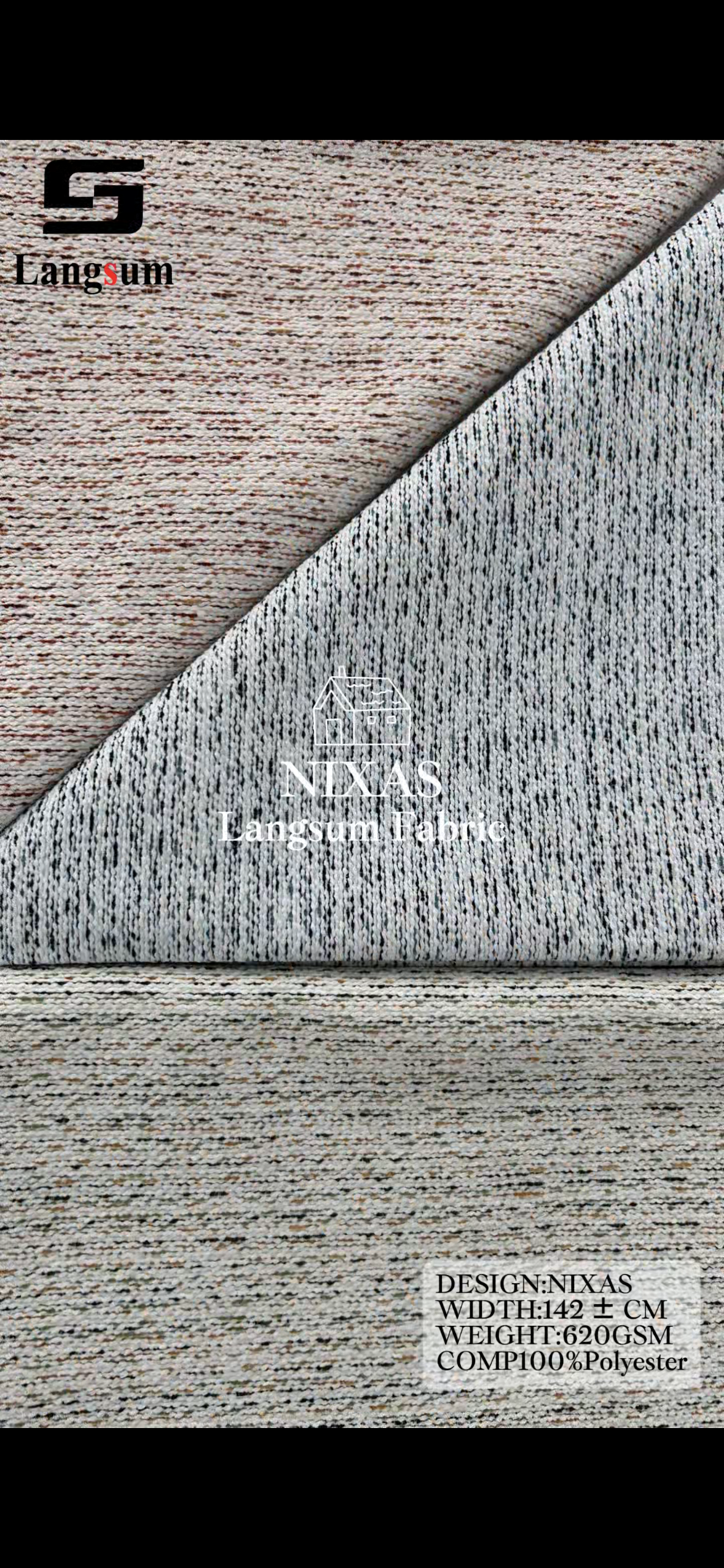 NIXAS Multicolor Textured Polyester Upholstery Fabric – 620gsm, 6 Colors Langsum Fabric