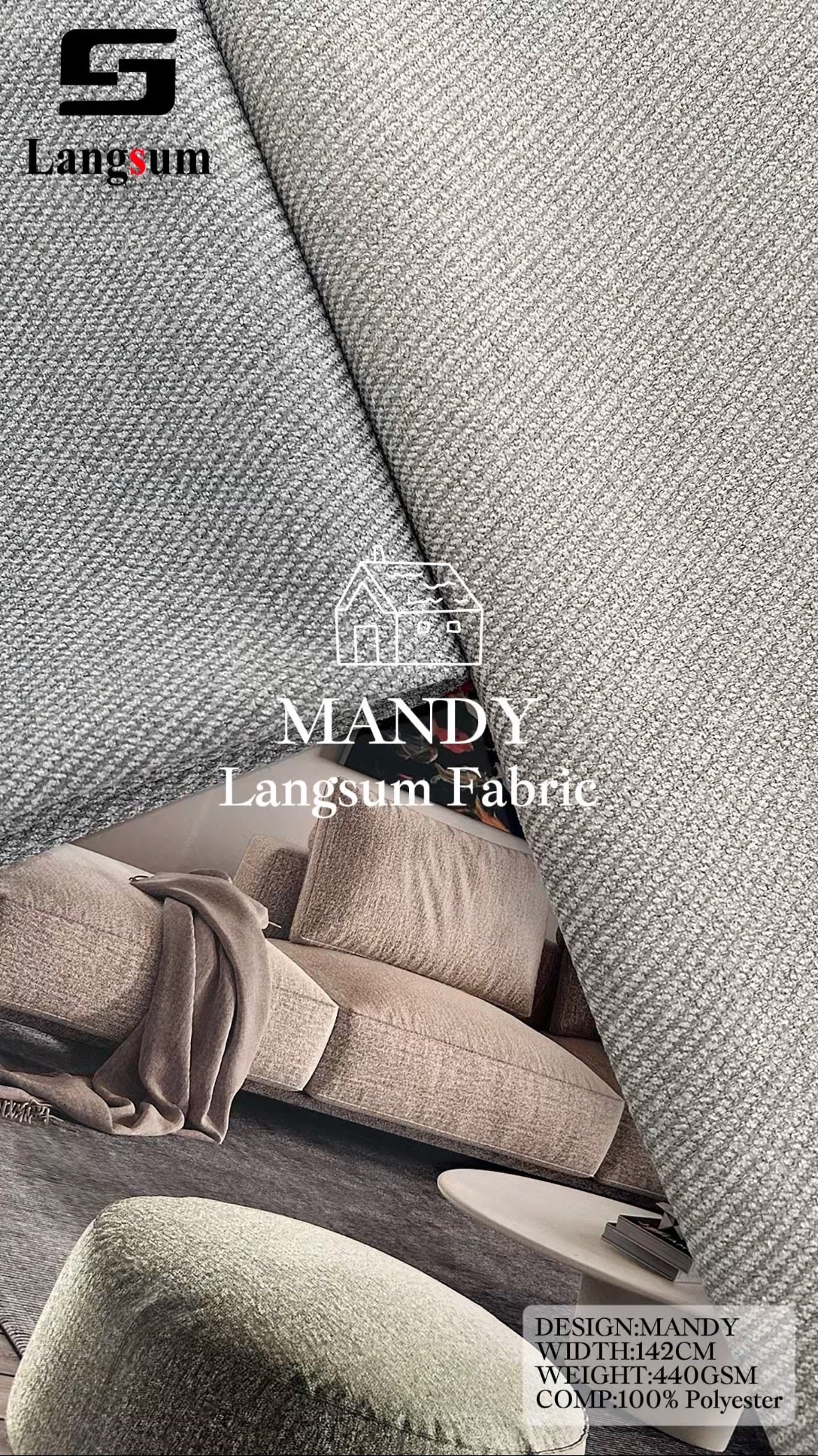 MANDY Fine-Textured Polyester Upholstery Fabric – 440gsm, 56" Wide, 30 Colors Langsum Fabric