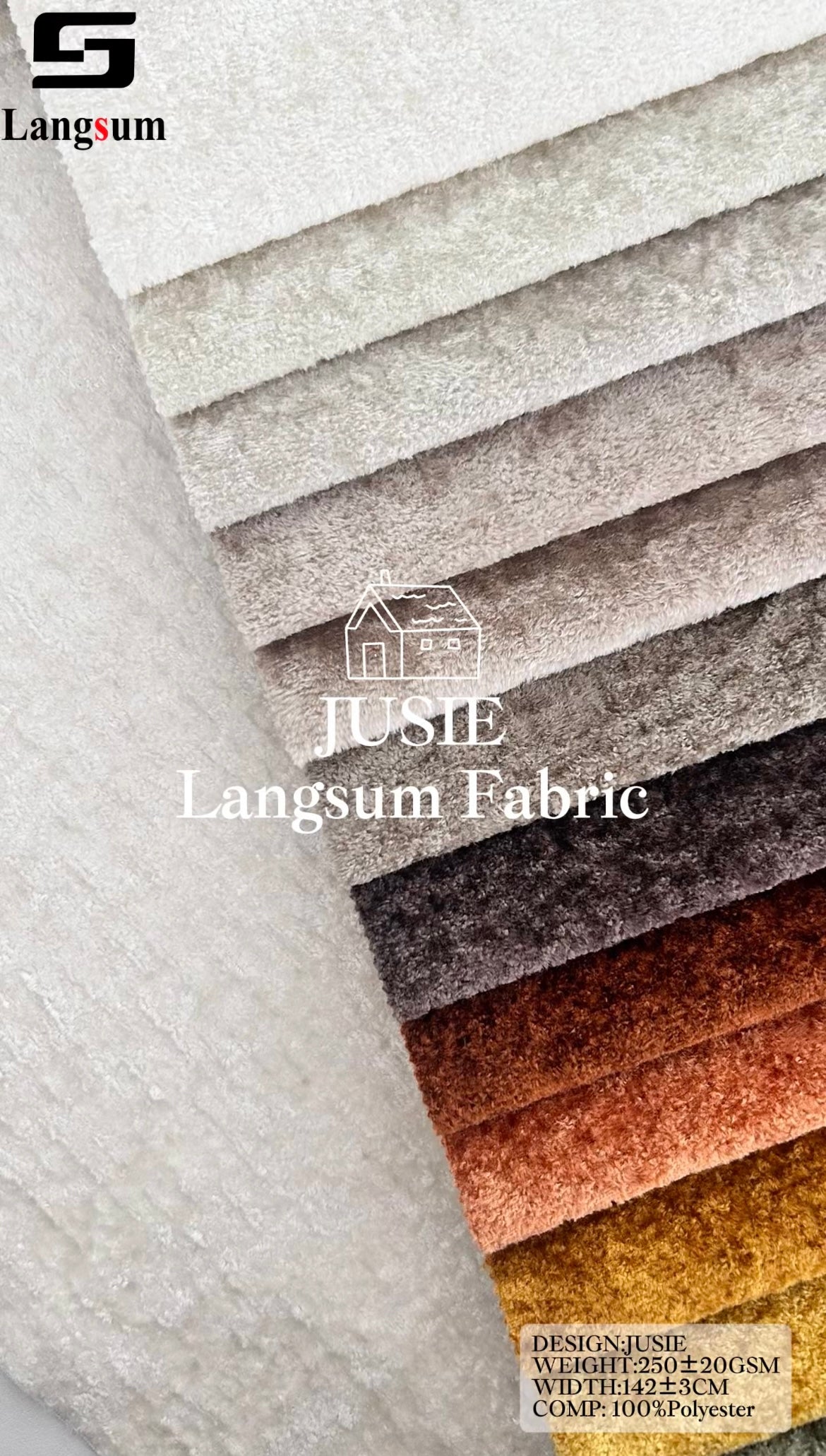 JUSIE Plush-Textured Polyester Upholstery Fabric – 250±20gsm, 56" Wide, 20 Colors Langsum Fabric