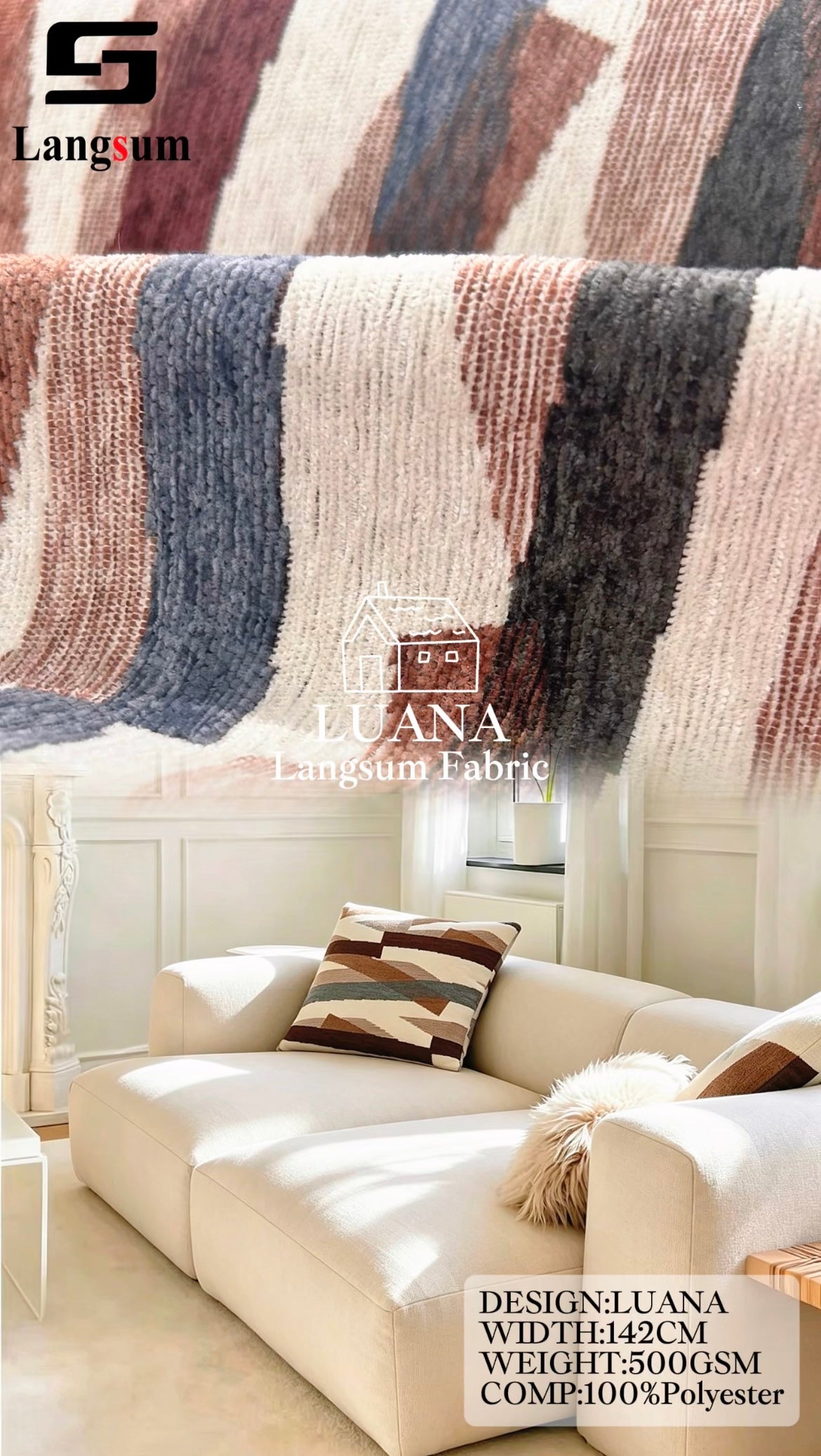 LUANA Abstract-Pattern Polyester Upholstery Fabric – 500gsm, 56" Wide Langsum Fabric