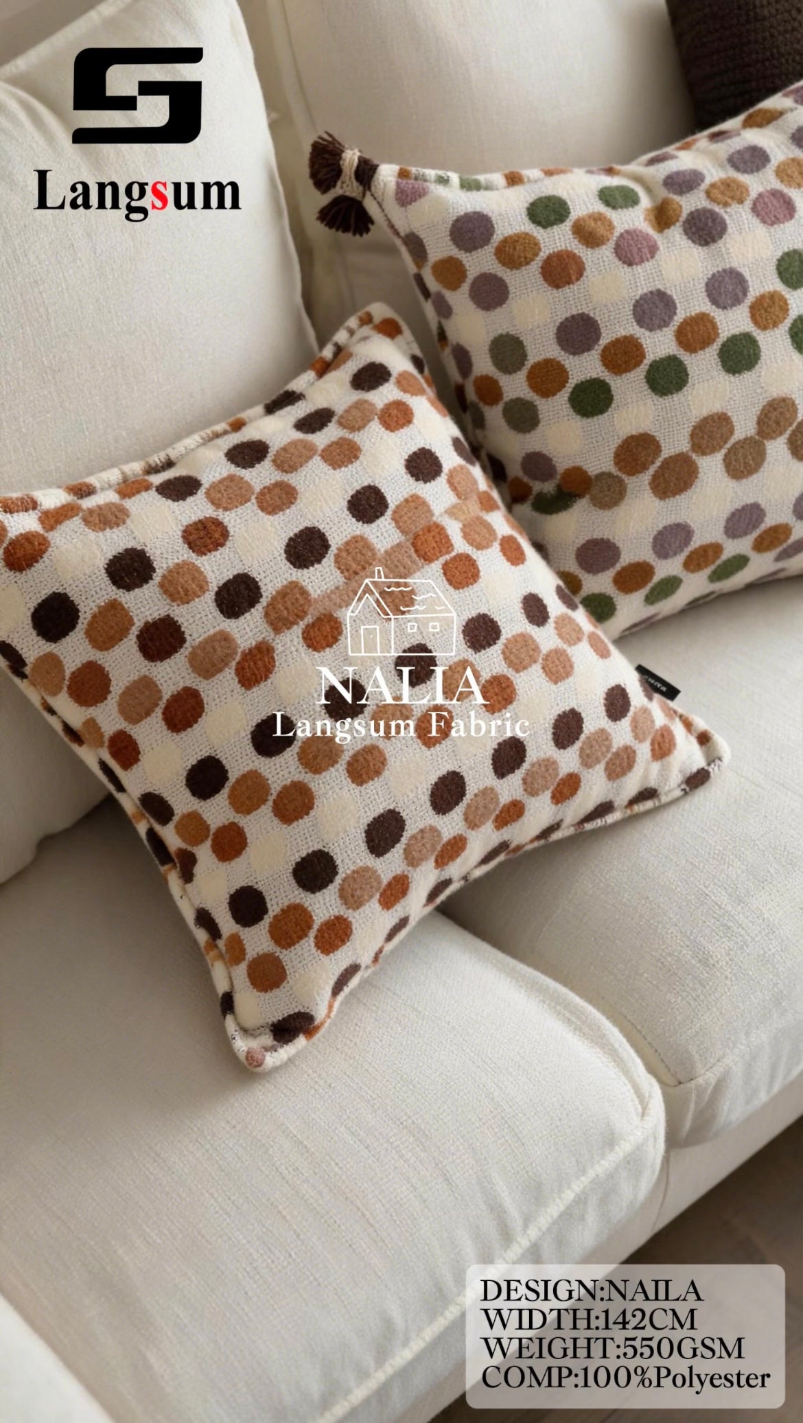 NALIA Spotted-Pattern Polyester Upholstery Fabric – 550gsm, 56" Wide Langsum Fabric