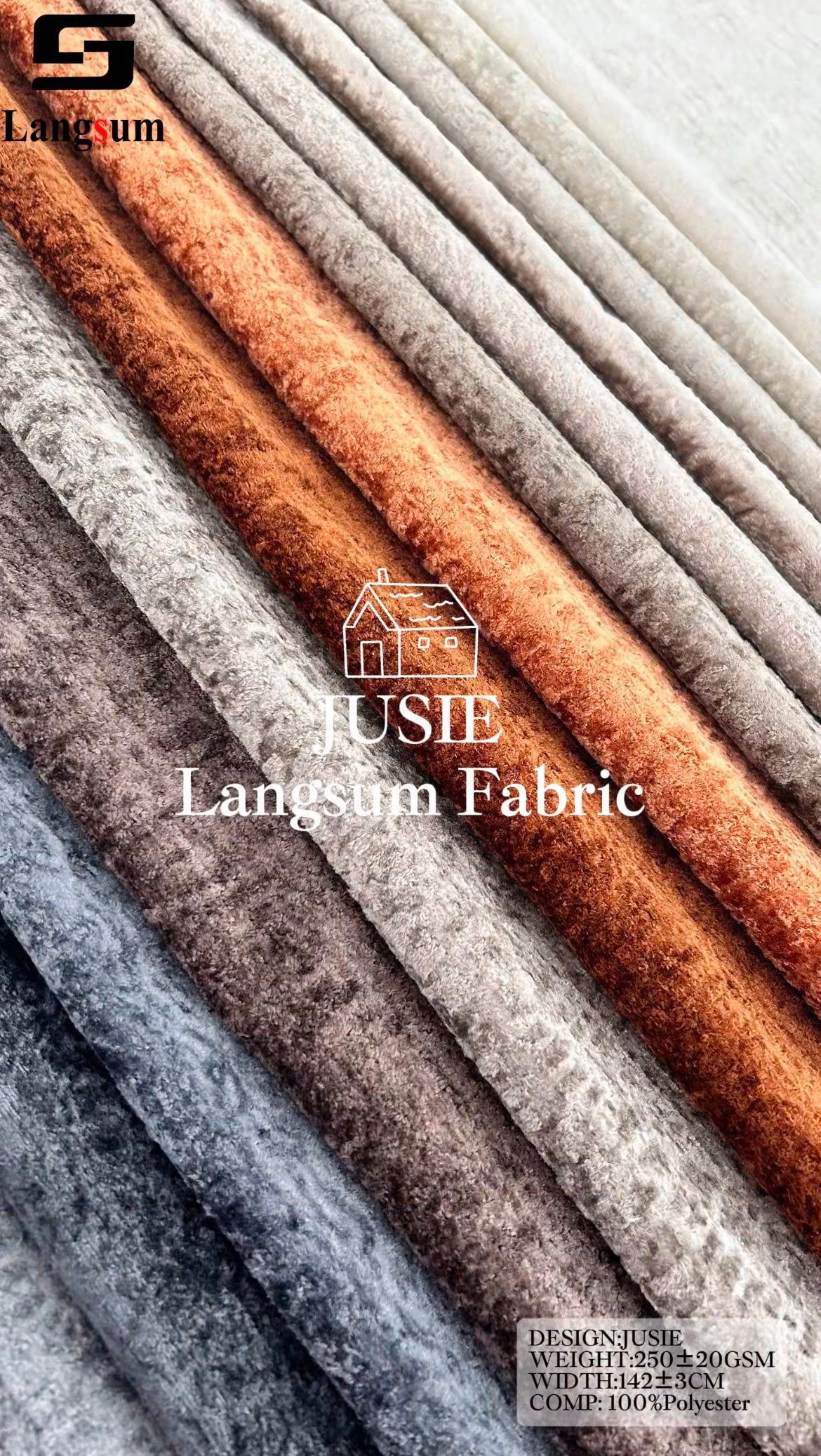 JUSIE Plush-Textured Polyester Upholstery Fabric – 250±20gsm, 56" Wide, 20 Colors Langsum Fabric