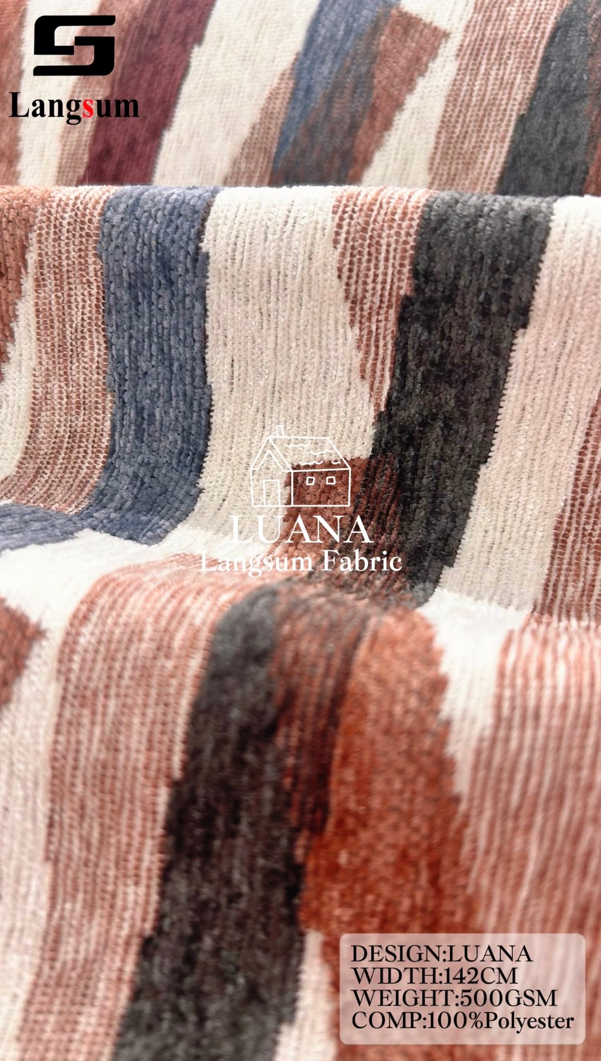 LUANA Abstract-Pattern Polyester Upholstery Fabric – 500gsm, 56" Wide Langsum Fabric