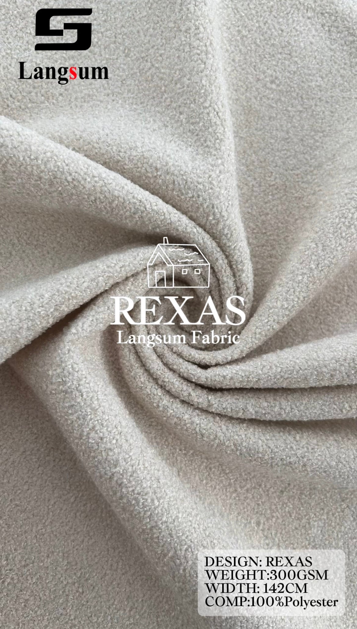 REXAS Loop-Textured Polyester Upholstery Fabric – 300gsm, 56" Wide Langsum Fabric