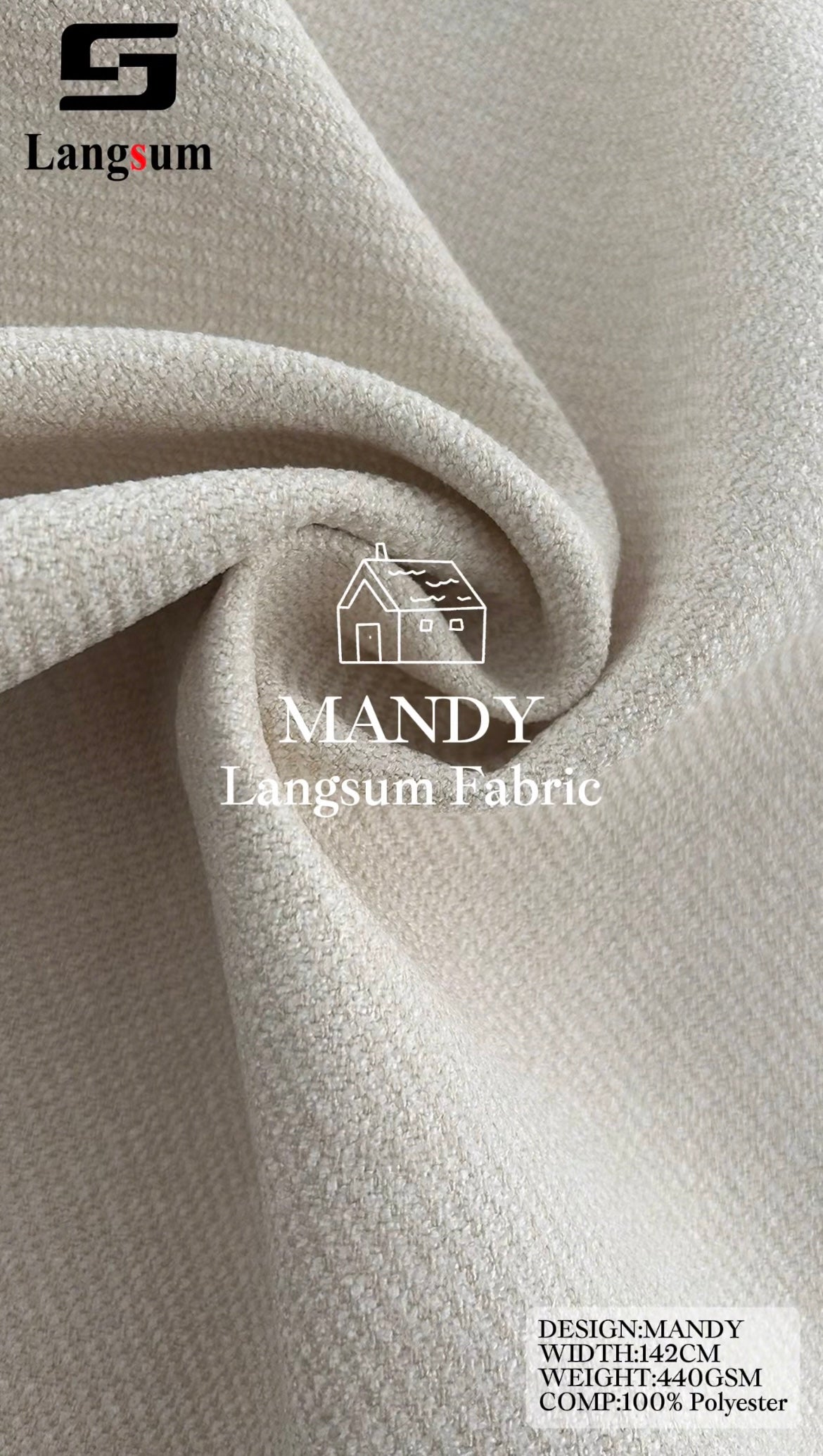 MANDY Fine-Textured Polyester Upholstery Fabric – 440gsm, 56" Wide, 30 Colors Langsum Fabric