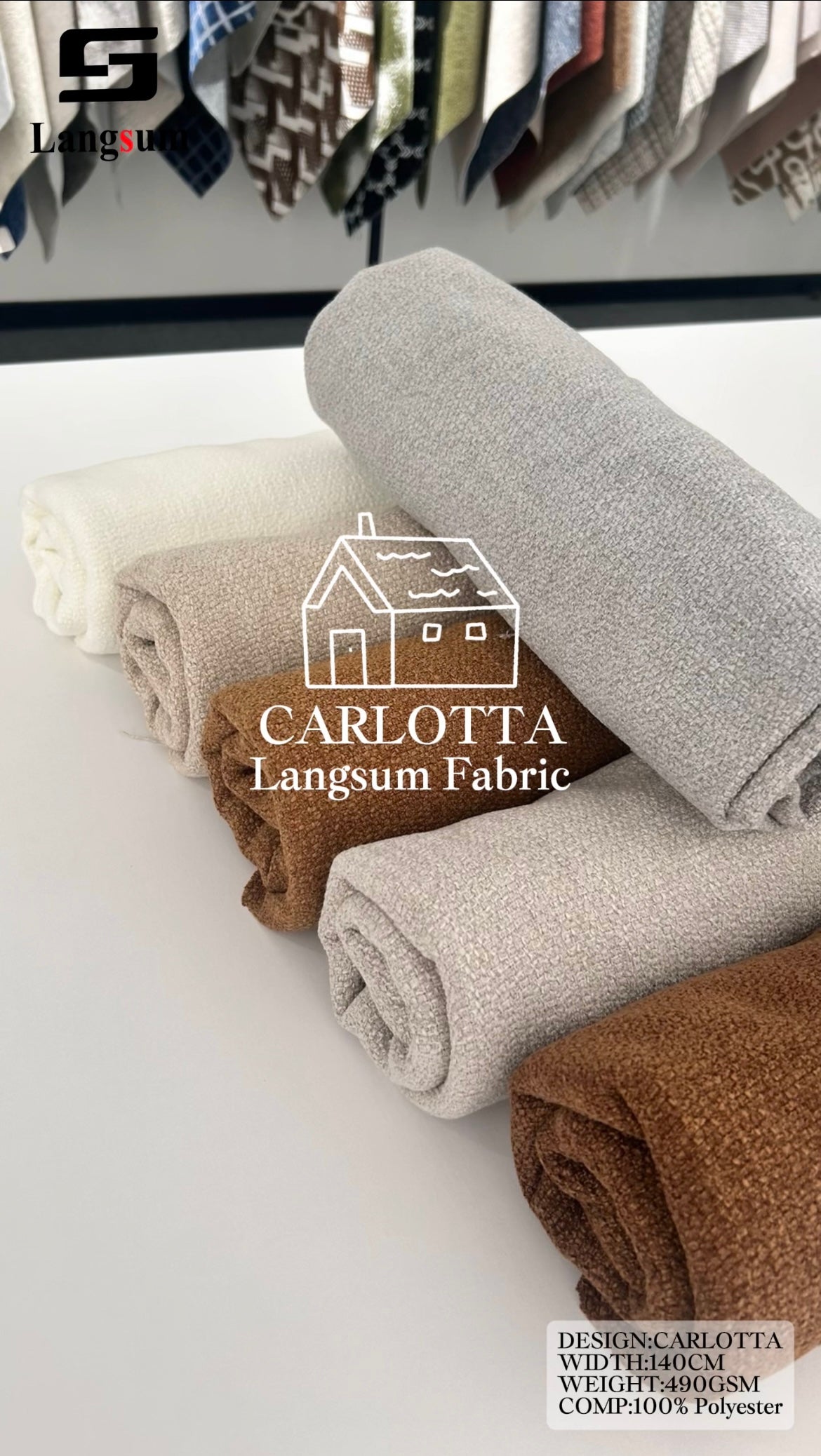 CARLOTTA Textured Polyester Upholstery Fabric – 490gsm, 55" Wide Langsum Fabric
