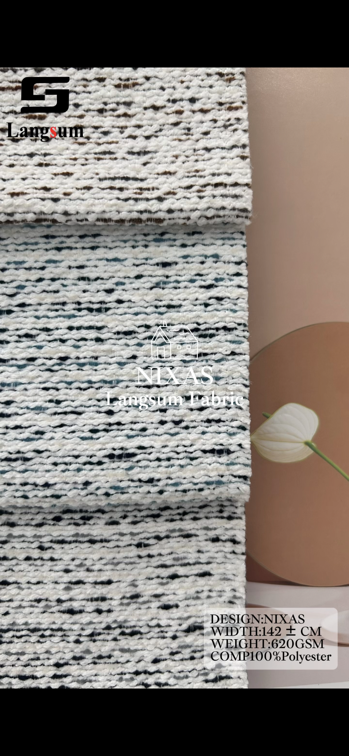 NIXAS Multicolor Textured Polyester Upholstery Fabric – 620gsm, 6 Colors Langsum Fabric