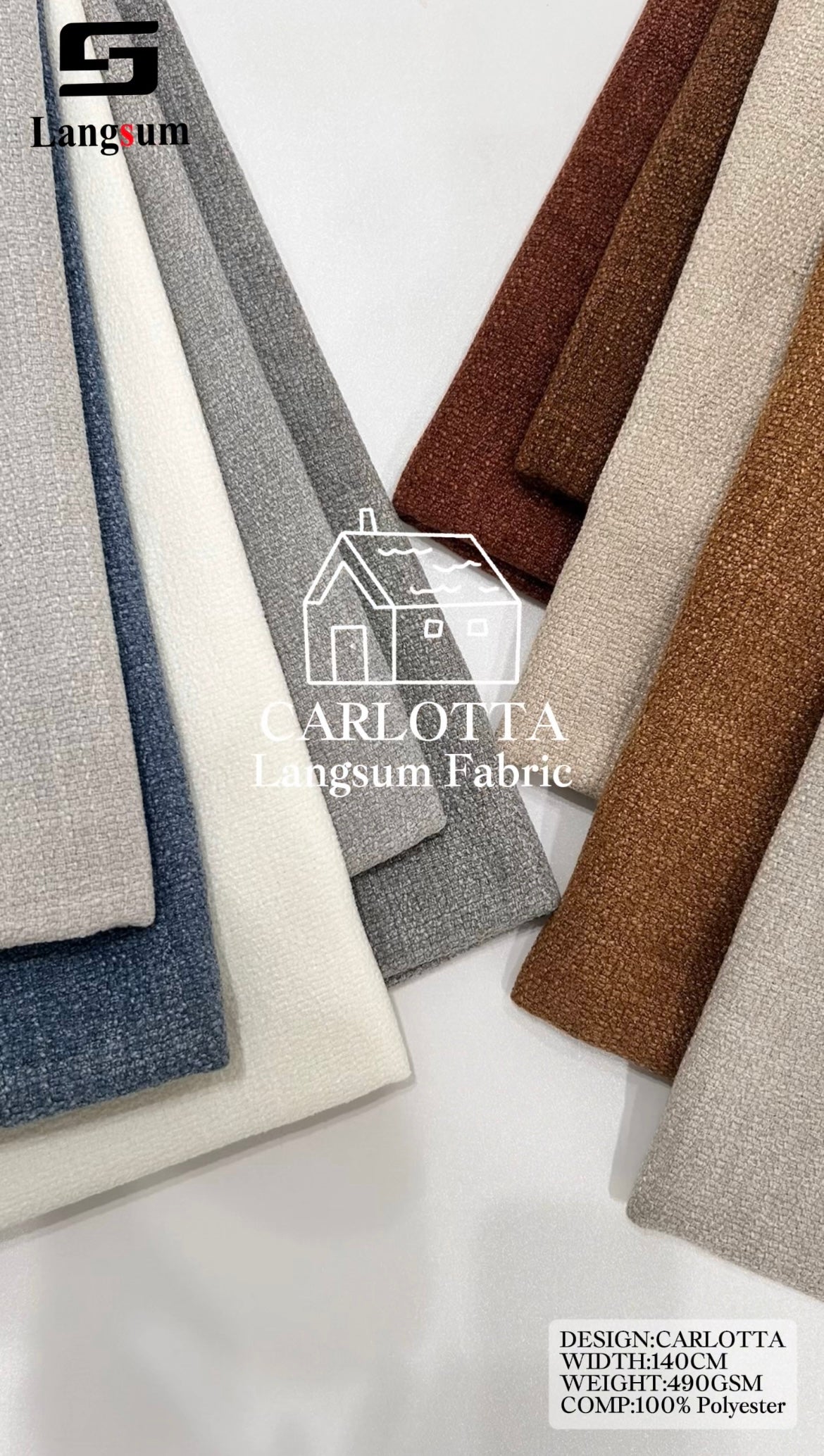 CARLOTTA Textured Polyester Upholstery Fabric – 490gsm, 55" Wide Langsum Fabric