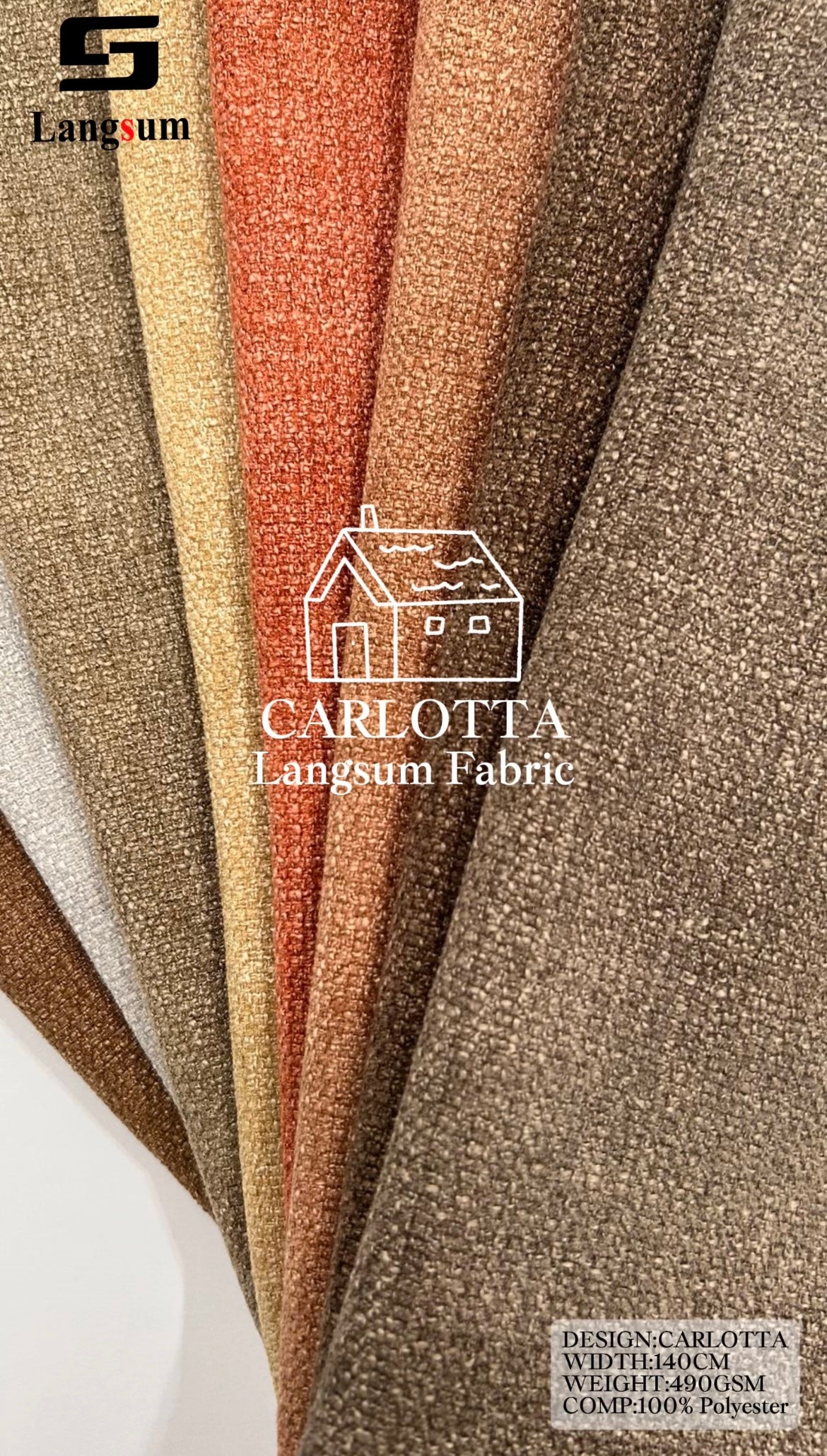 CARLOTTA Textured Polyester Upholstery Fabric – 490gsm, 55" Wide Langsum Fabric