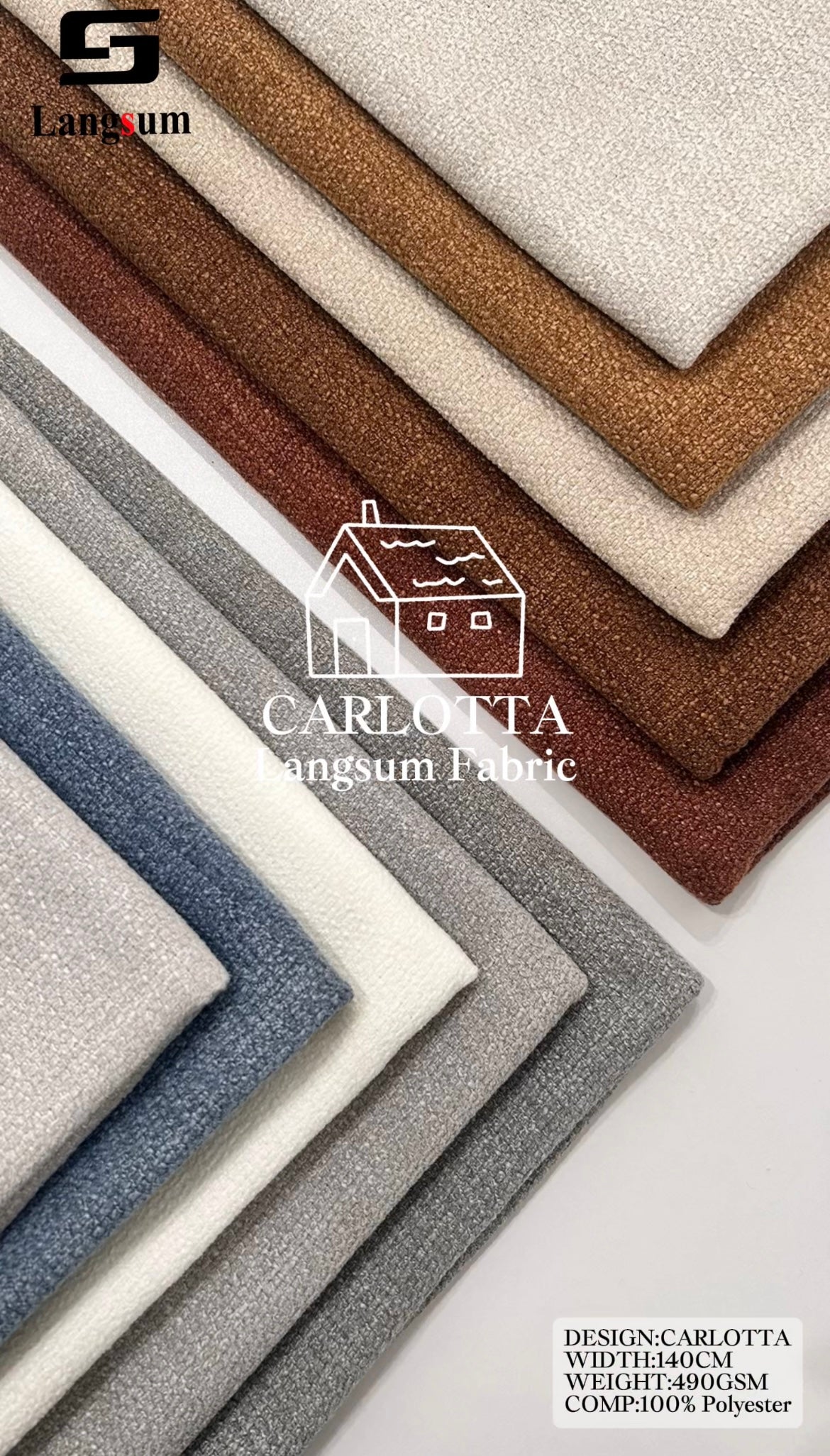 CARLOTTA Textured Polyester Upholstery Fabric – 490gsm, 55" Wide Langsum Fabric