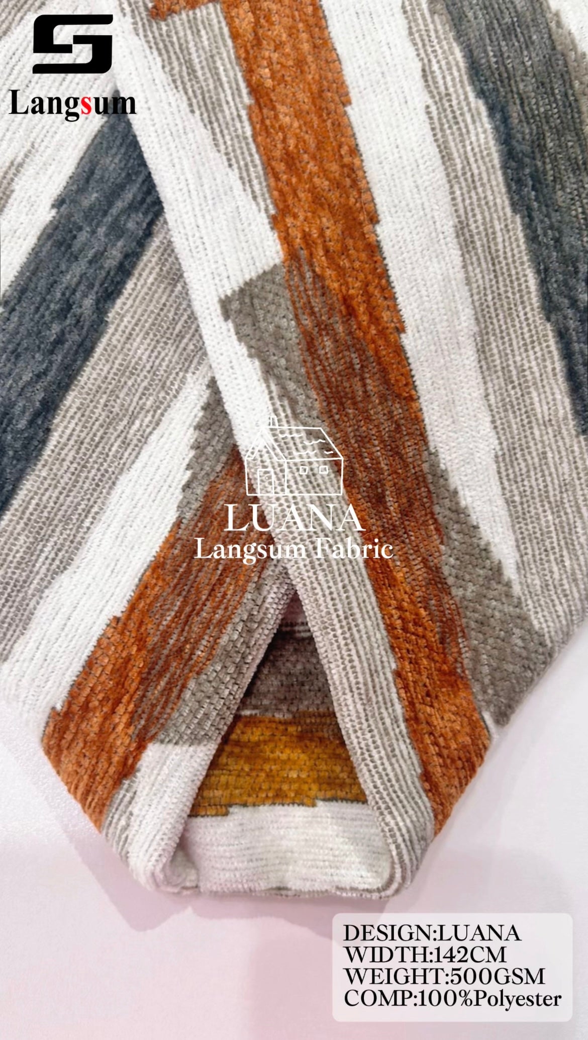 LUANA Abstract-Pattern Polyester Upholstery Fabric – 500gsm, 56" Wide Langsum Fabric