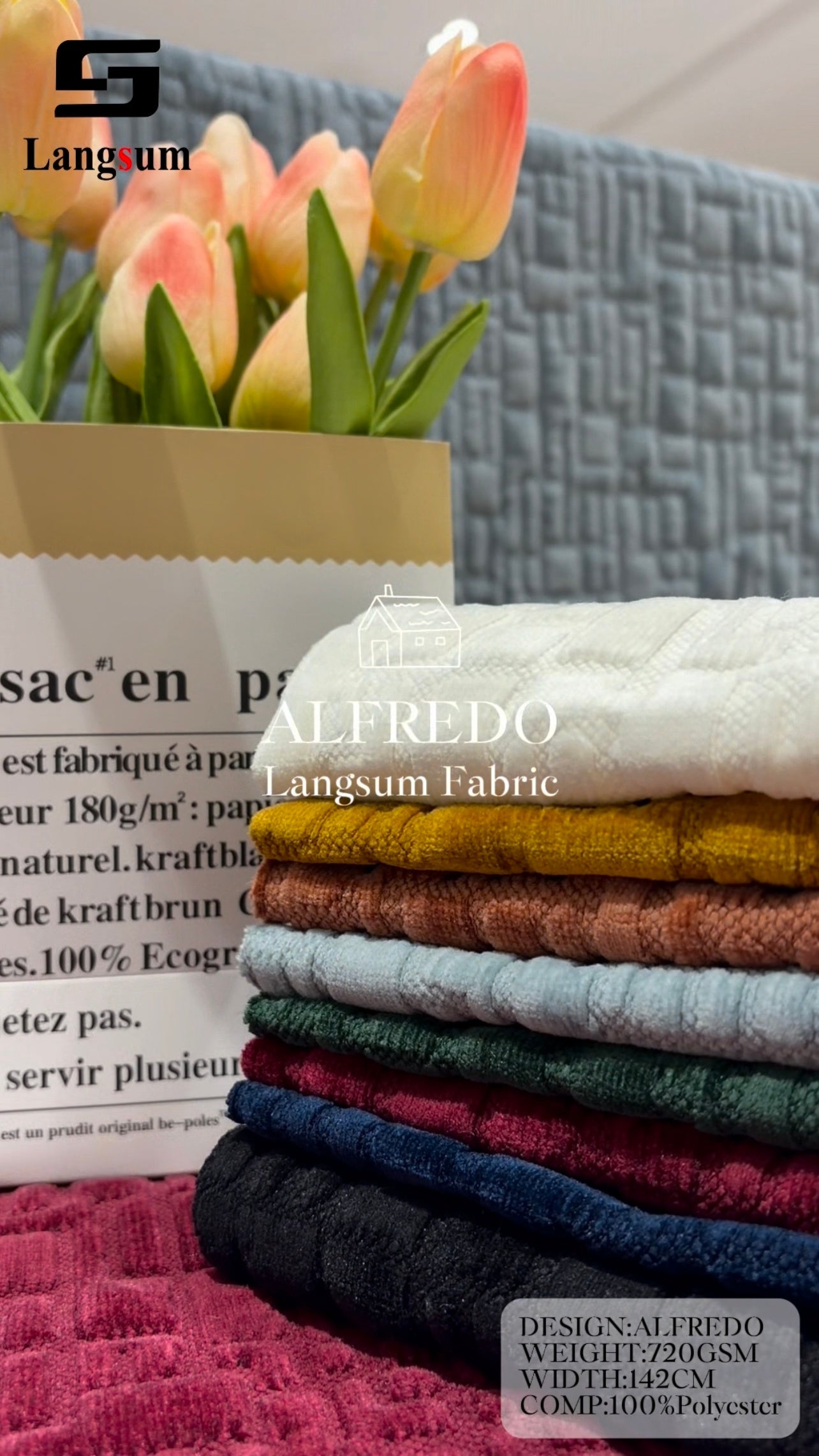 ALFREDO Jacquard Polyester Upholstery Fabric – 560GSM, 56" Wide, 8 Colors Langsum Fabric
