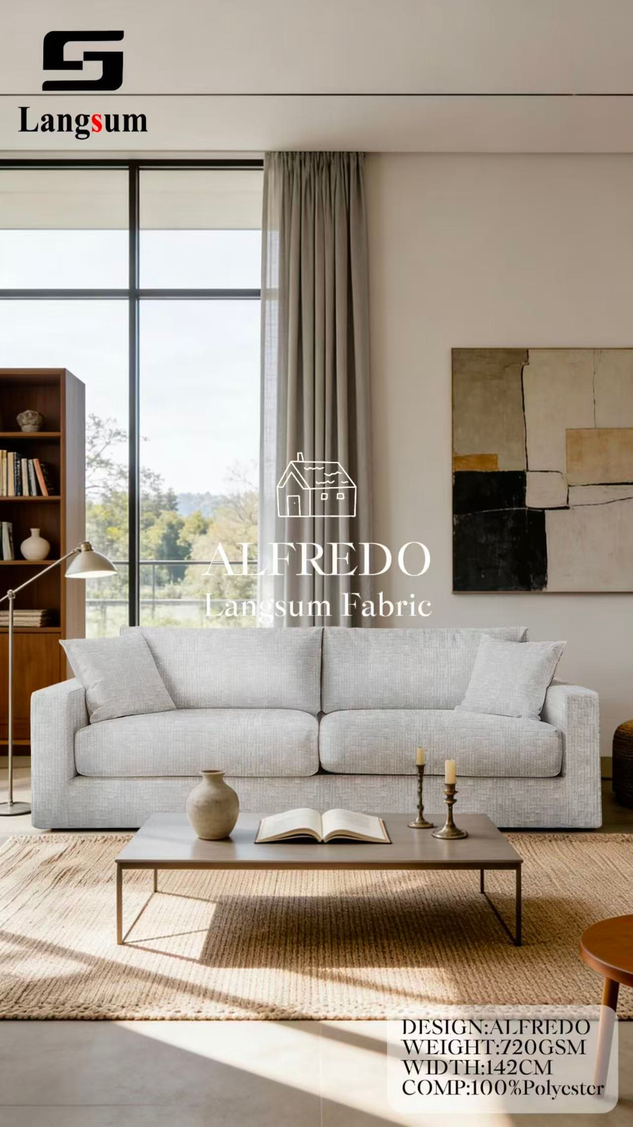 ALFREDO Jacquard Polyester Upholstery Fabric – 560GSM, 56" Wide, 8 Colors Langsum Fabric