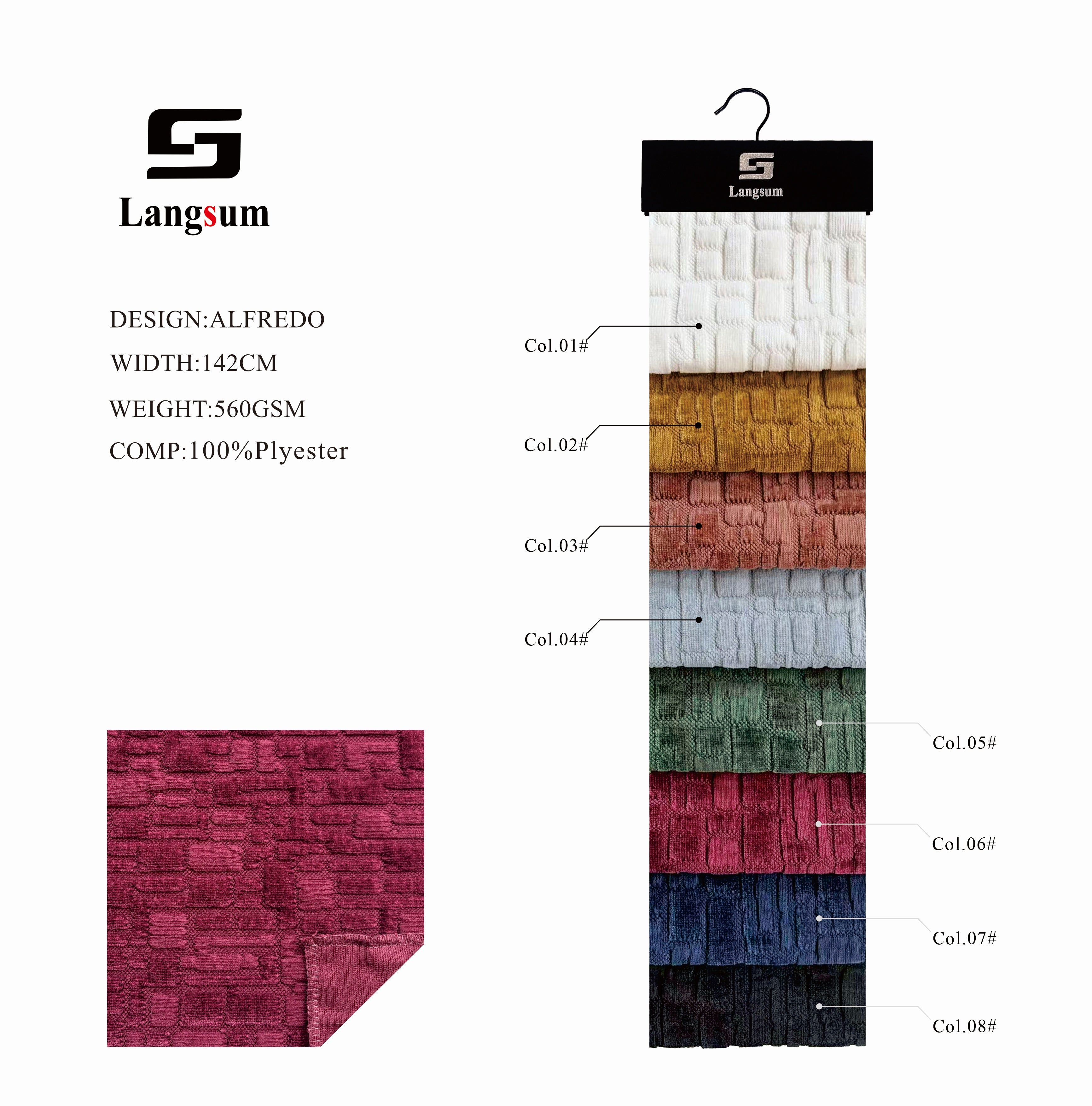 ALFREDO Jacquard Polyester Upholstery Fabric – 560GSM, 56" Wide, 8 Colors Langsum Fabric
