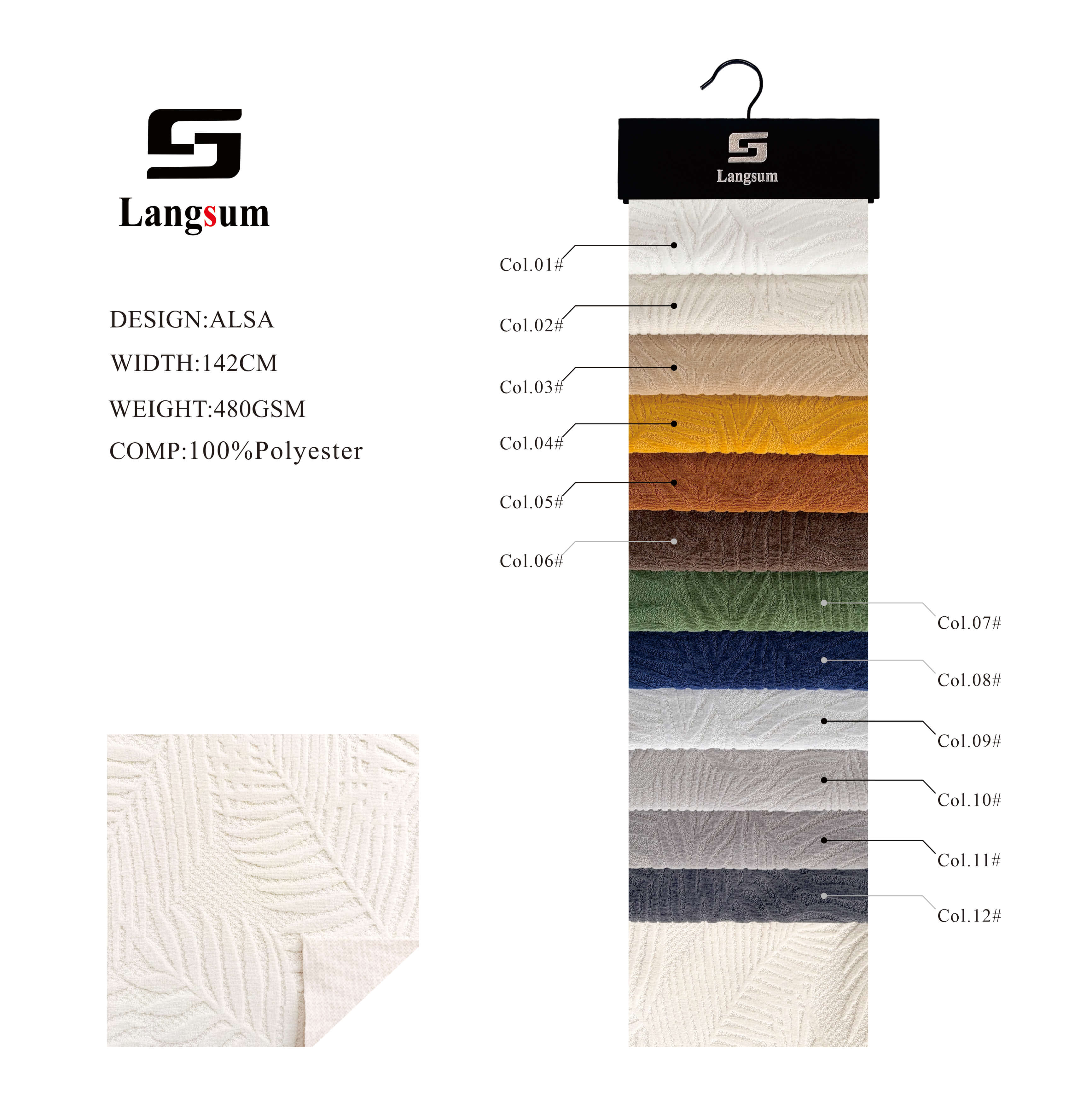 ALSA Textured Polyester Upholstery Fabric – 480gsm Chenille-Effect Fabric for Sofas & Furniture Langsum Fabric