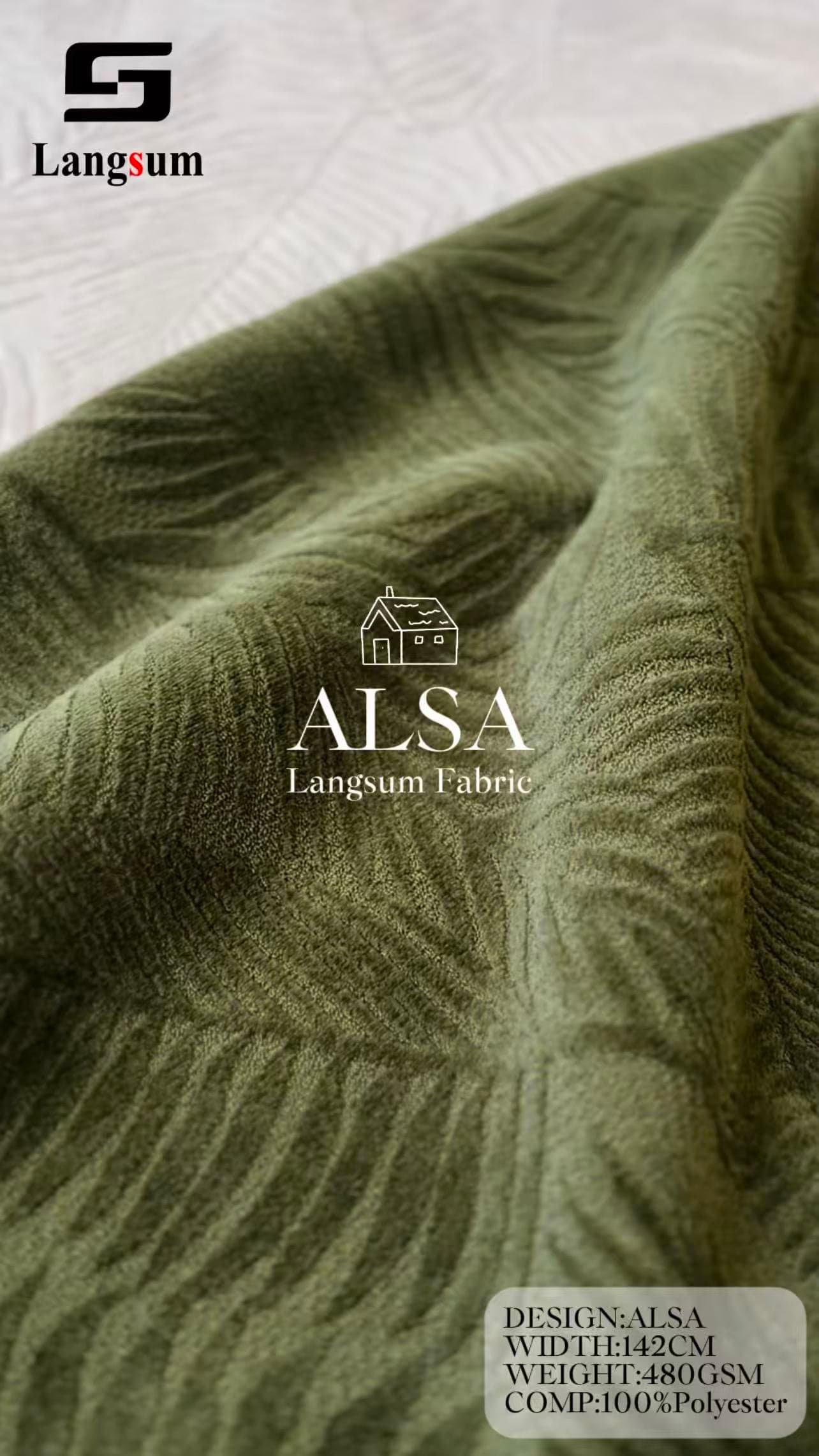 ALSA Textured Polyester Upholstery Fabric – 480gsm Chenille-Effect Fabric for Sofas & Furniture Langsum Fabric