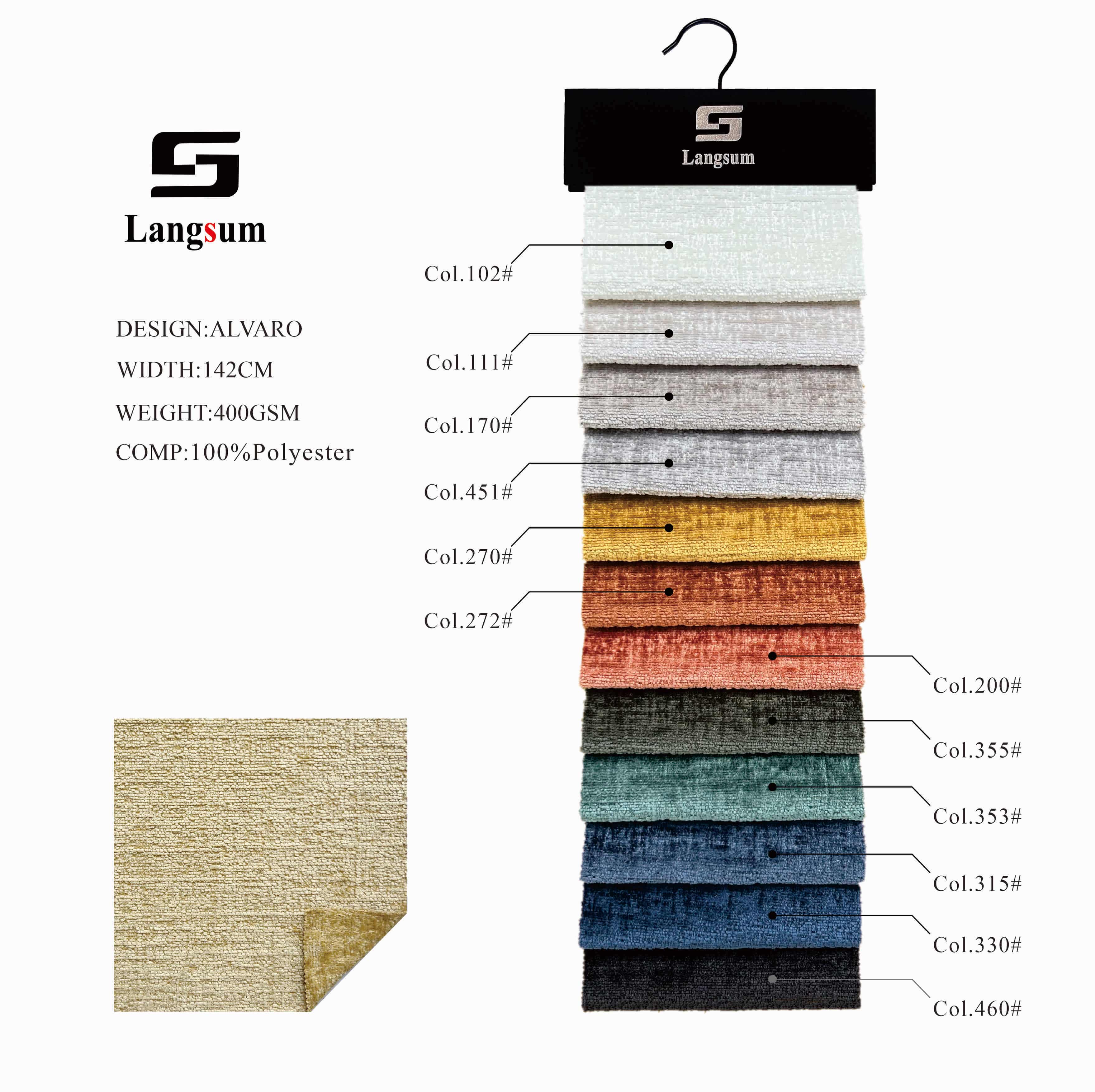 ALVARO Chenille Fabric Woven Jaquard Fabric – 400gsm, 56" Wide, 12 Colors Langsum Fabric