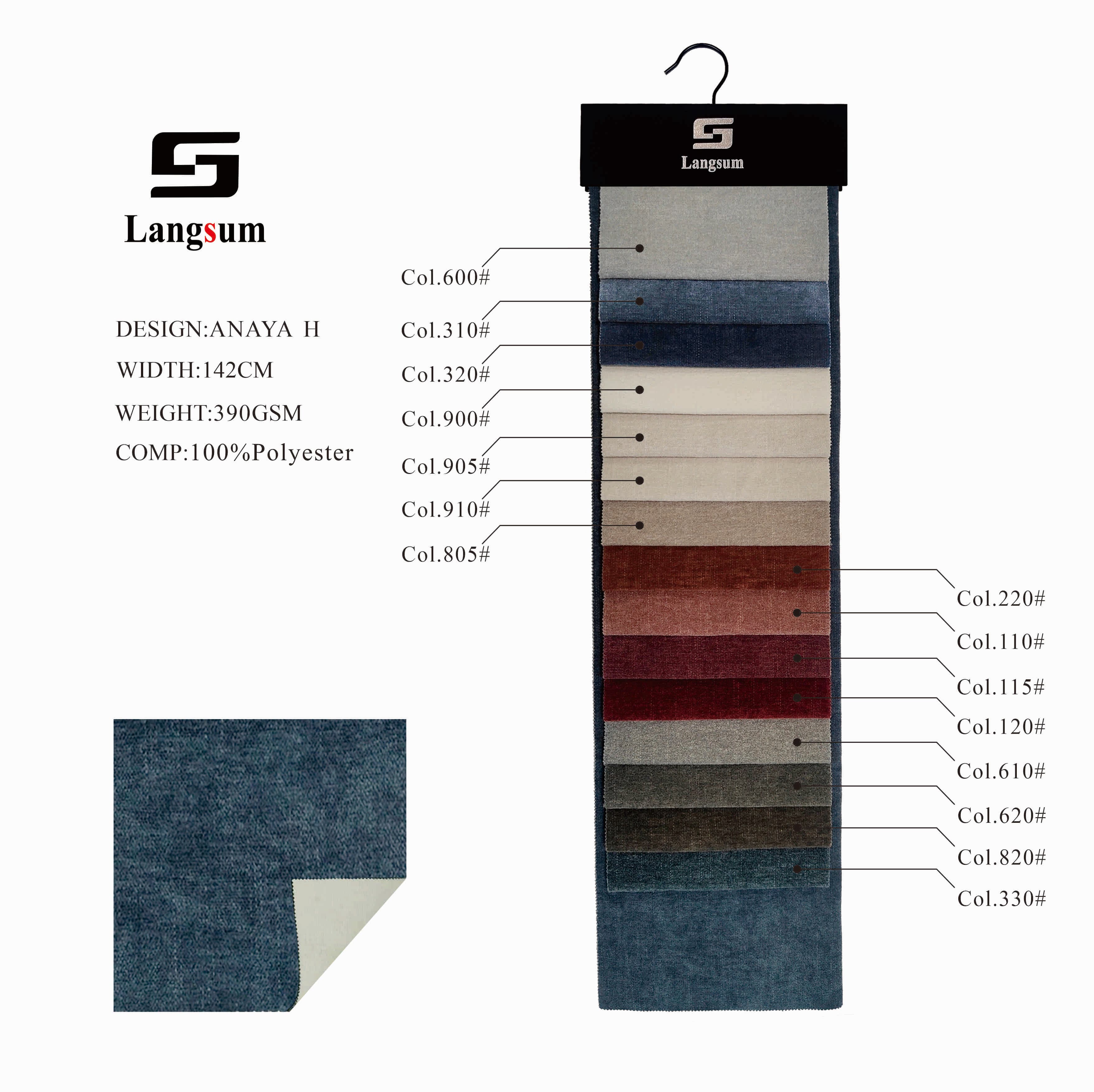 ANAYA H Chenille Fabric Woven Jacquard Fabric – 390gsm, 56" Wide, 15 Colors Langsum Fabric