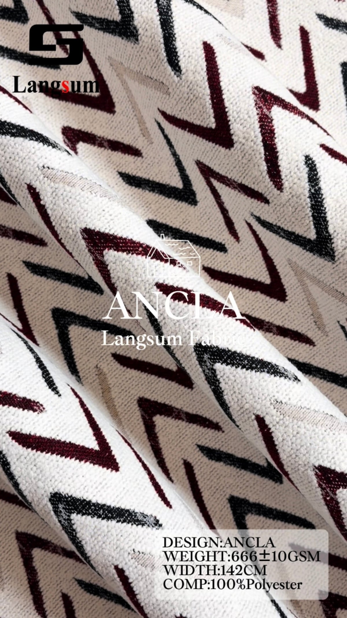 ANCLA Angular-Pattern Polyester Upholstery Fabric – 666±10gsm, 56" Wide Langsum Fabric