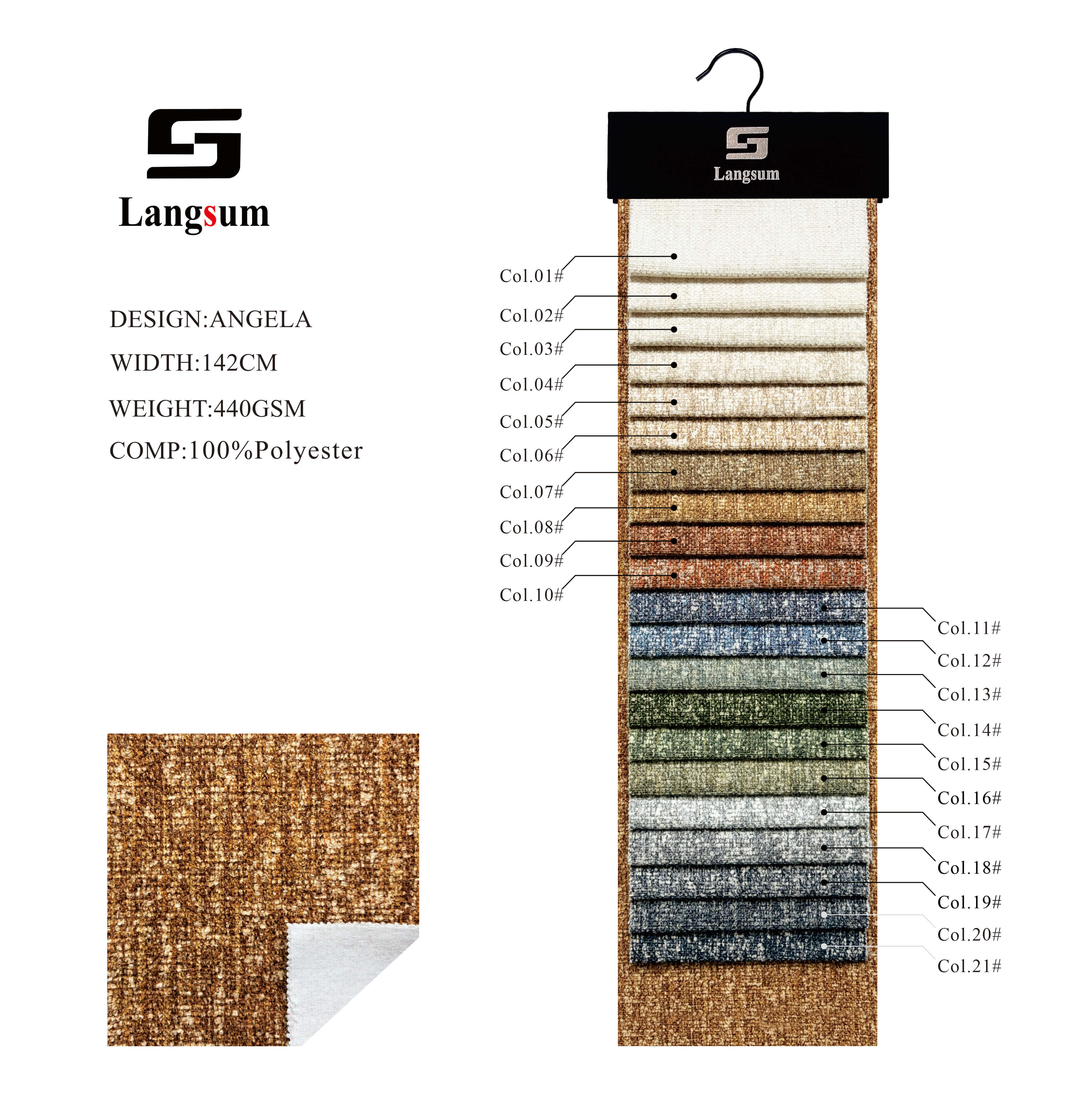 ANGELA Chenille Fabric Woven Jacquard Fabric – 440gsm, 56" Wide, 21 Colors Langsum Fabric