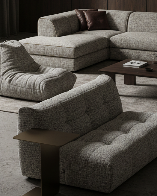 ANGELA Textured Polyester Upholstery Fabric sofa Application