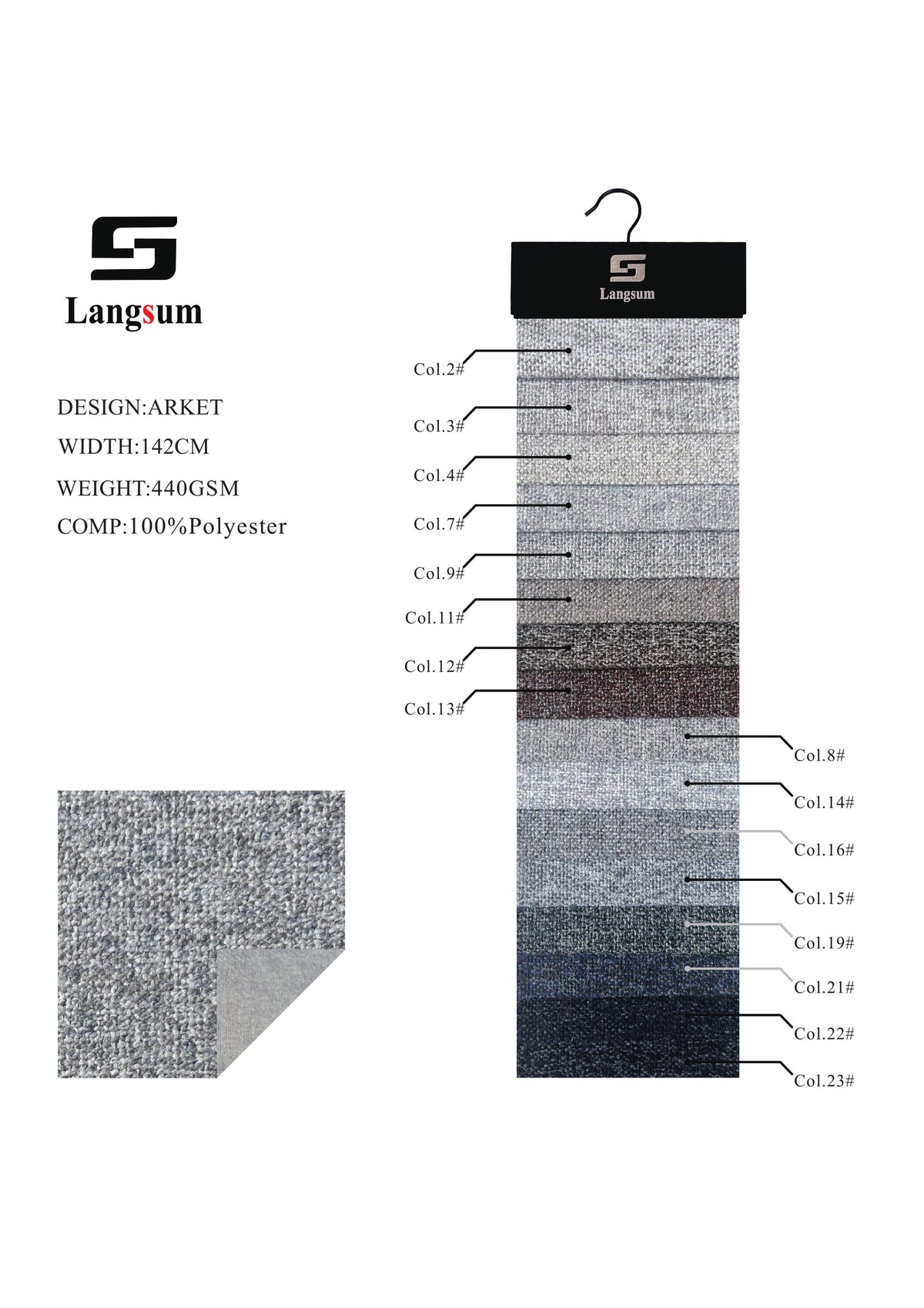 ARKET Textured Polyester Upholstery Fabric – 440gsm, 56" Wide, 16 Colors Langsum Fabric