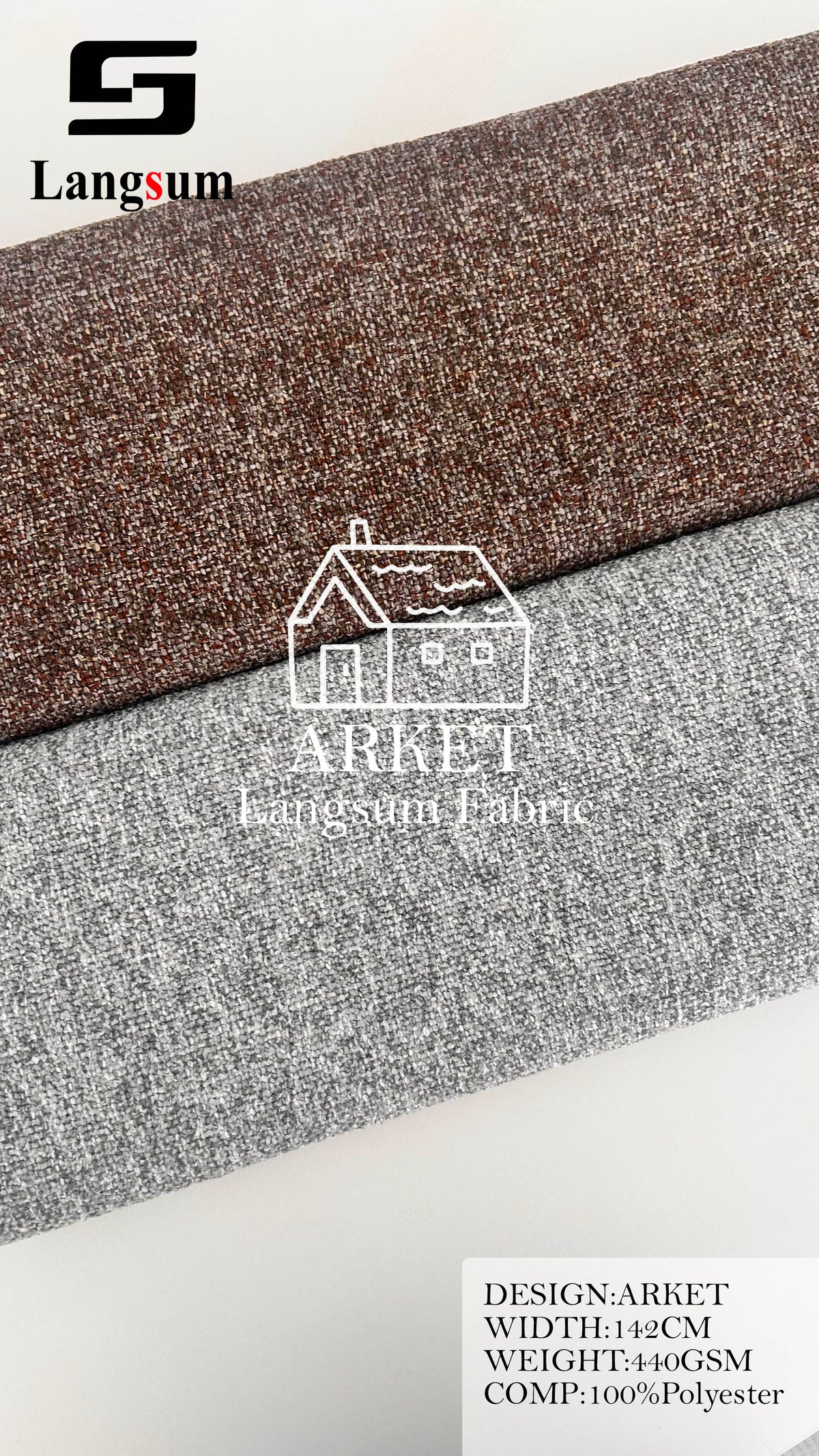 ARKET Textured Polyester Upholstery Fabric – 440gsm, 56" Wide, 16 Colors Langsum Fabric