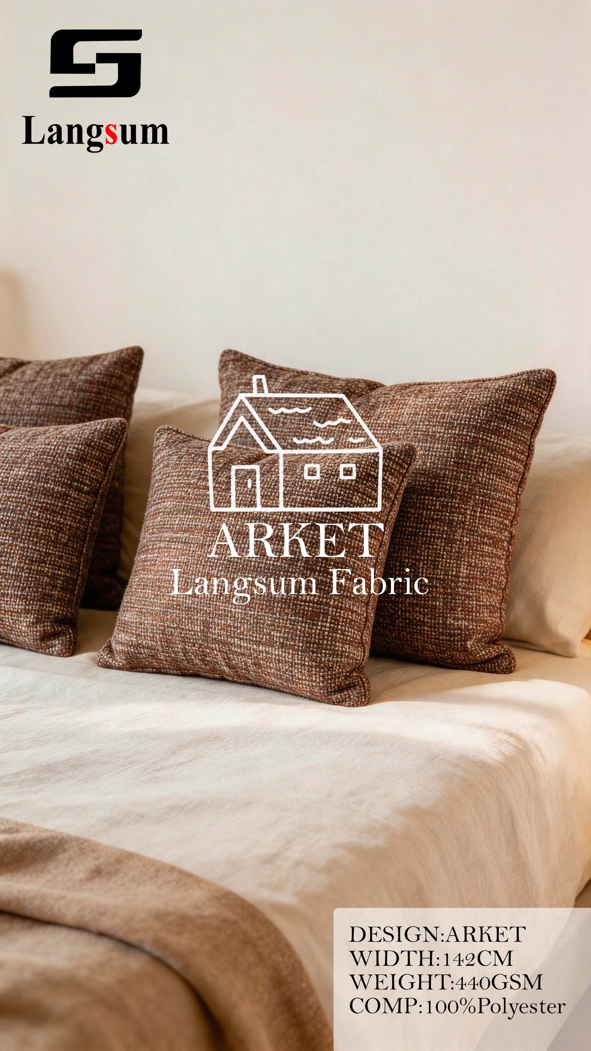 ARKET Textured Polyester Upholstery Fabric – 440gsm, 56" Wide, 16 Colors Langsum Fabric