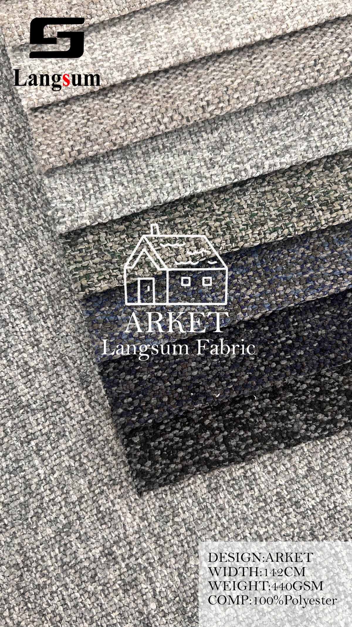 ARKET Textured Polyester Upholstery Fabric – 440gsm, 56" Wide, 16 Colors Langsum Fabric