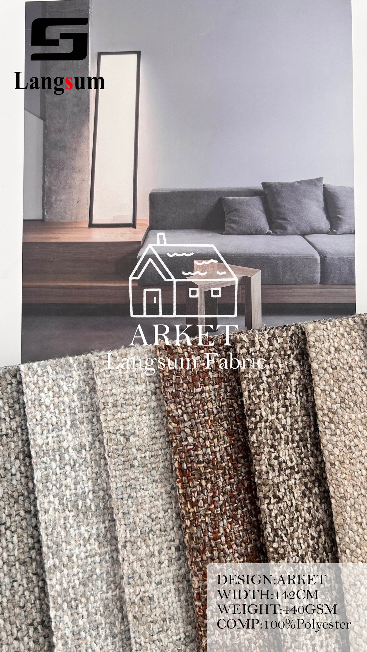 ARKET Textured Polyester Upholstery Fabric – 440gsm, 56" Wide, 16 Colors Langsum Fabric