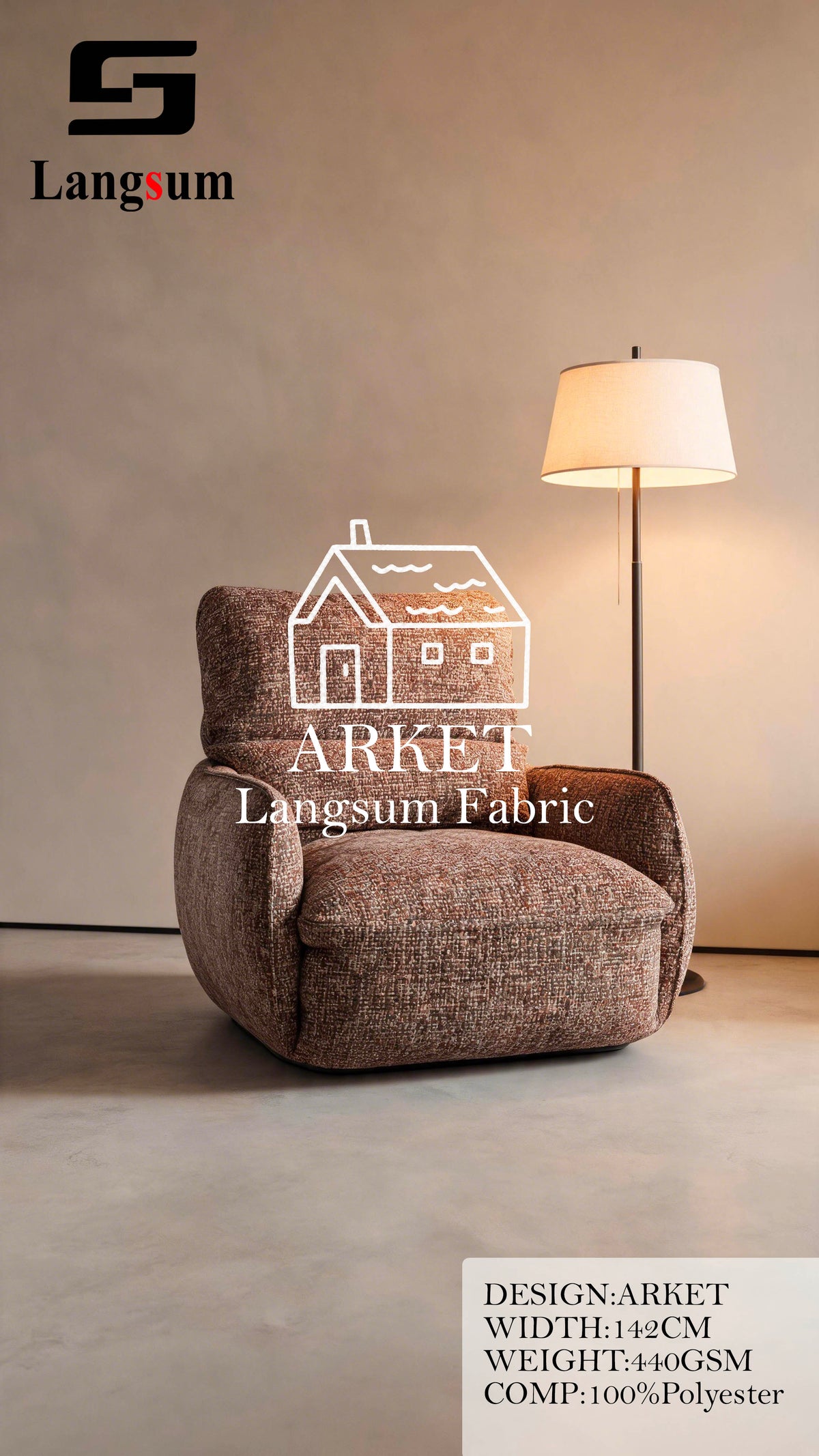 ARKET Textured Polyester Upholstery Fabric – 440gsm, 56" Wide, 16 Colors Langsum Fabric