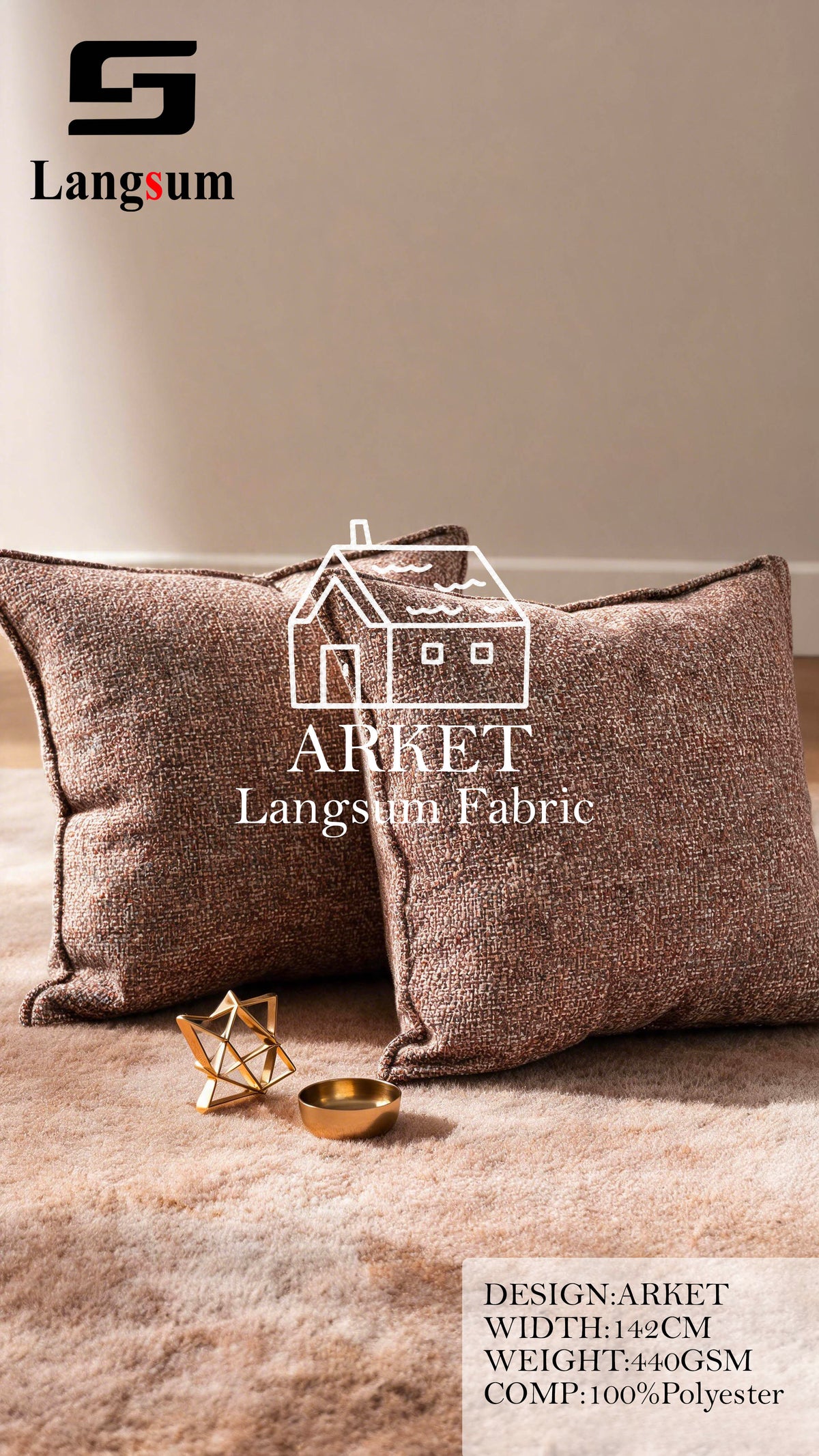 ARKET Textured Polyester Upholstery Fabric – 440gsm, 56" Wide, 16 Colors Langsum Fabric