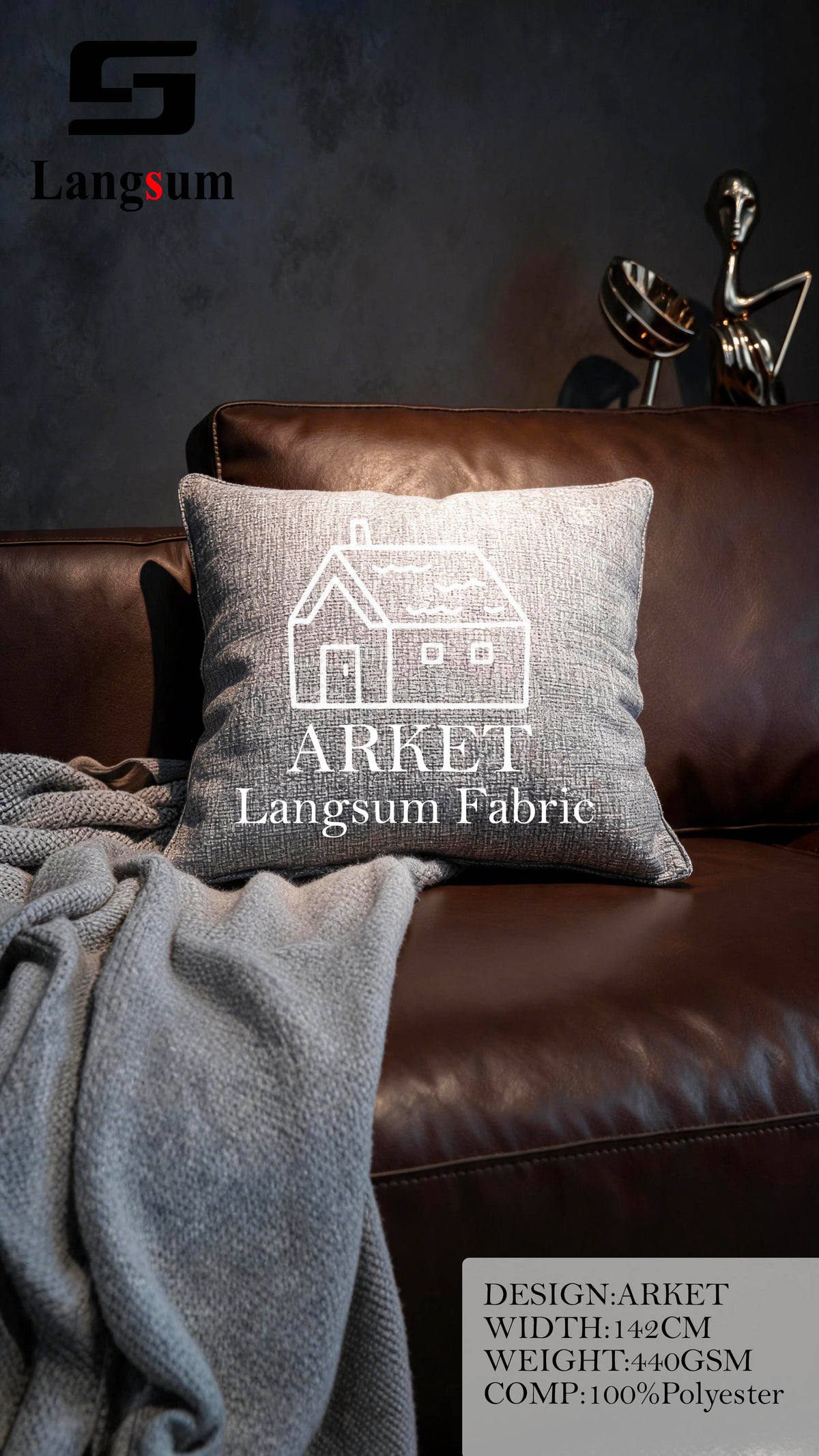 ARKET Textured Polyester Upholstery Fabric – 440gsm, 56" Wide, 16 Colors Langsum Fabric