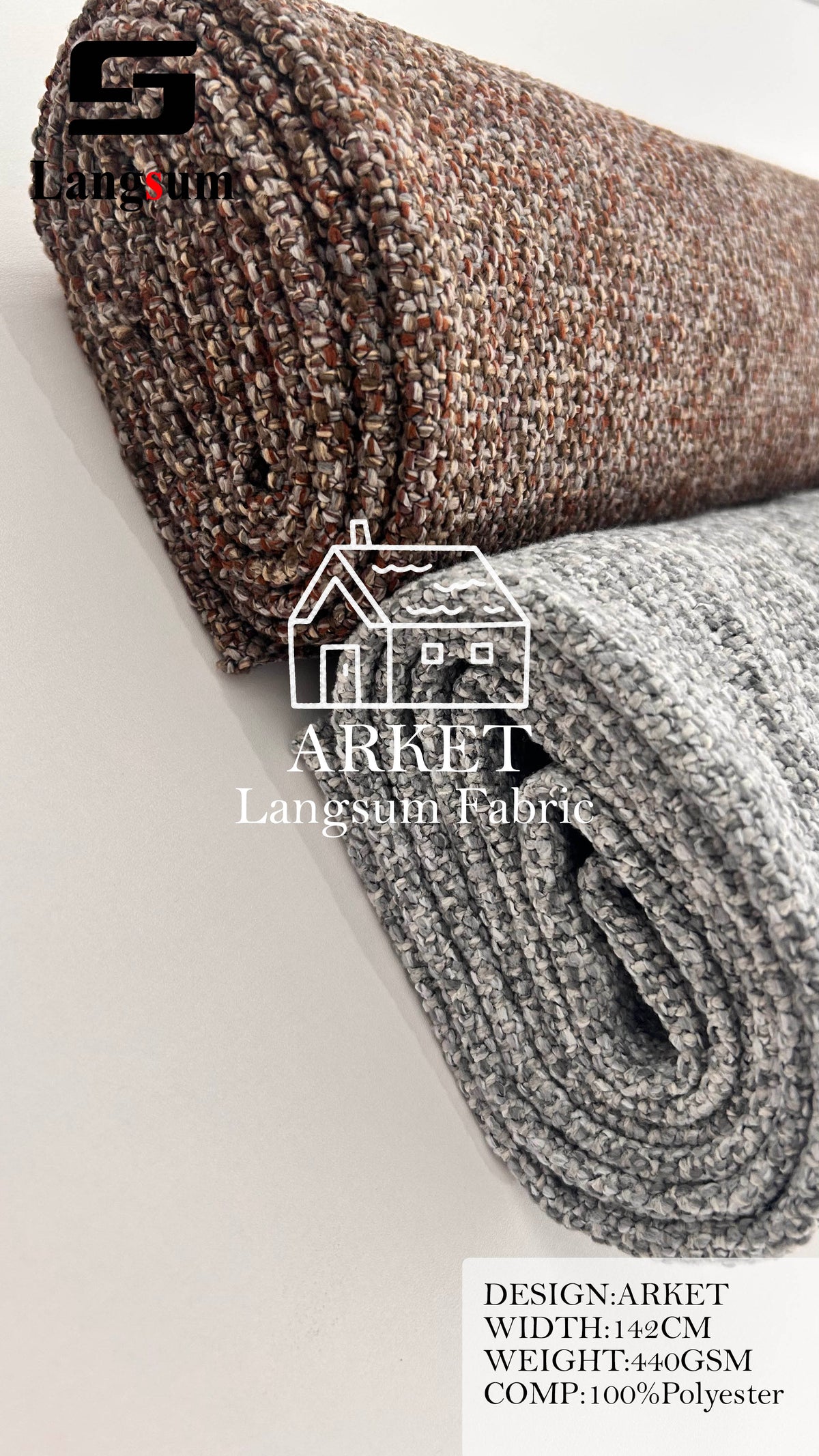 ARKET Textured Polyester Upholstery Fabric – 440gsm, 56" Wide, 16 Colors Langsum Fabric