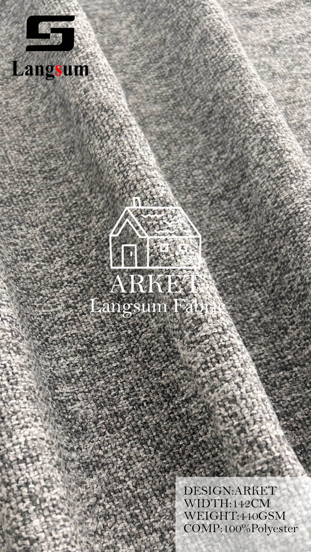 ARKET Textured Polyester Upholstery Fabric – 440gsm, 56" Wide, 16 Colors Langsum Fabric