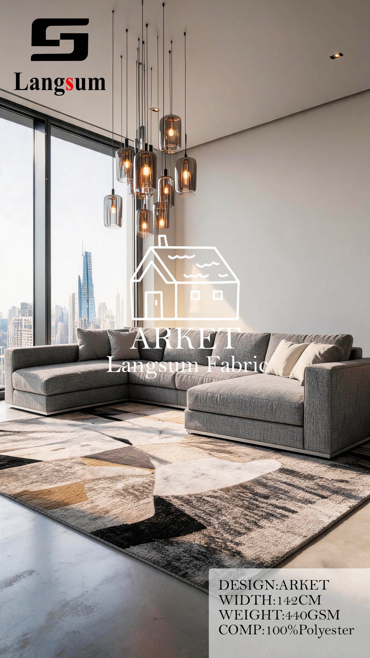 ARKET Textured Polyester Upholstery Fabric – 440gsm, 56" Wide, 16 Colors Langsum Fabric