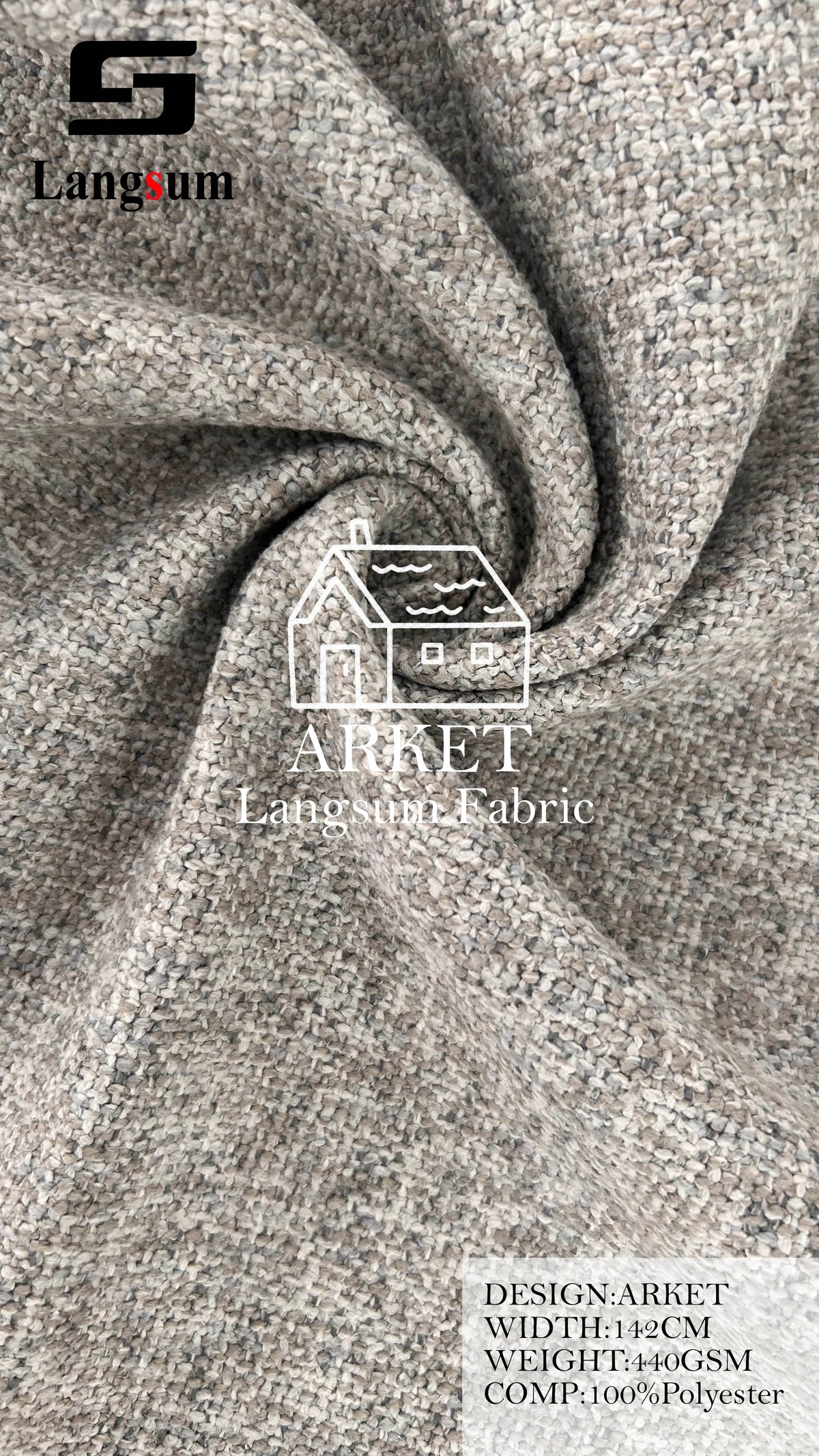 ARKET Textured Polyester Upholstery Fabric – 440gsm, 56" Wide, 16 Colors Langsum Fabric