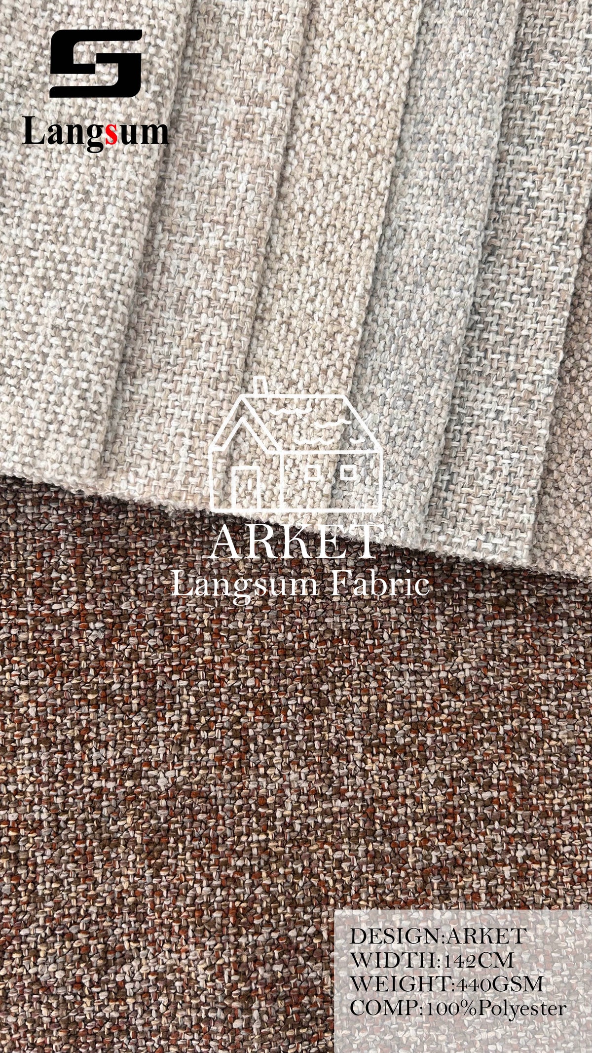 ARKET Textured Polyester Upholstery Fabric – 440gsm, 56" Wide, 16 Colors Langsum Fabric