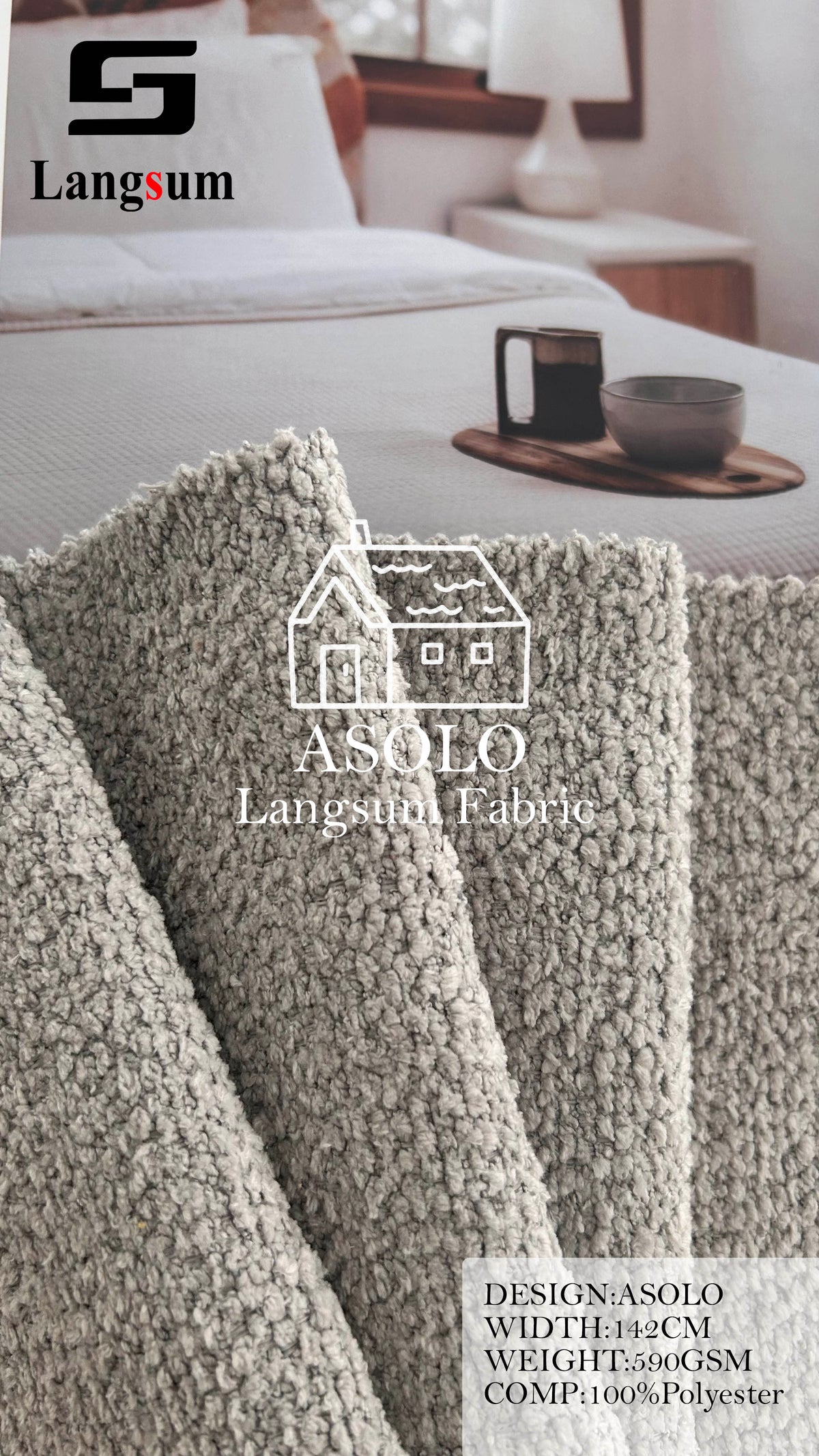 ASOLO Bouclé Polyester Upholstery Fabric – 590gsm, 56" Wide, 23 Colors Langsum Fabric