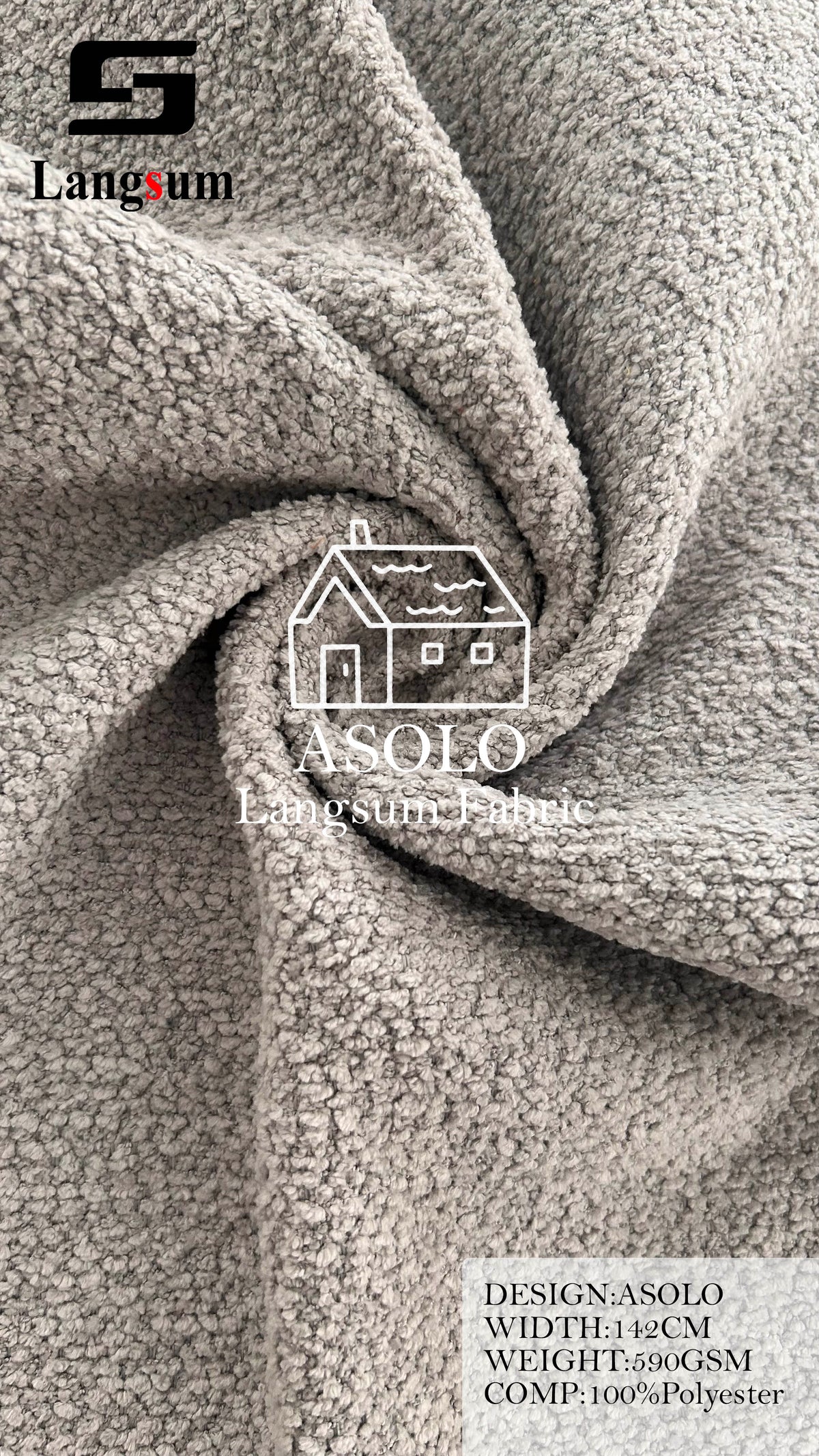 ASOLO Bouclé Polyester Upholstery Fabric – 590gsm, 56" Wide, 23 Colors Langsum Fabric