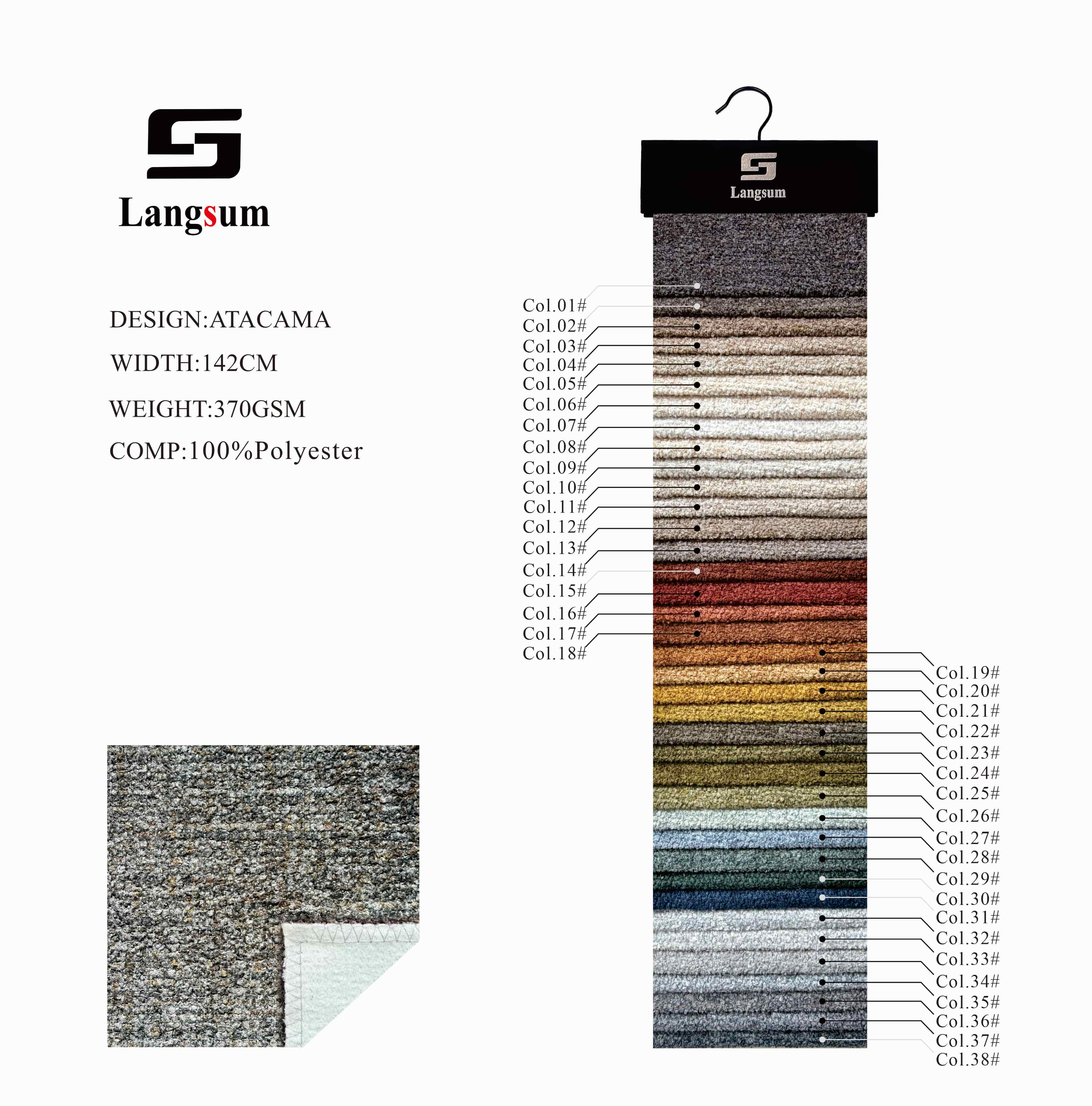ATACAMA Velvet Fabric Knitted Fabric Jacquard-370gsm, 56" Wide, 38 Colors Langsum Fabric