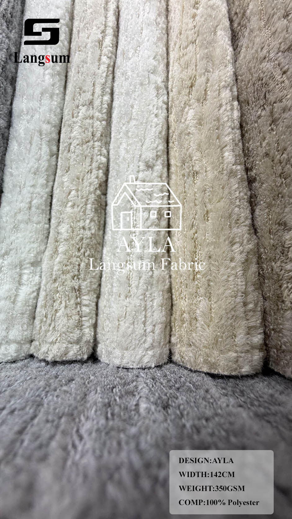 AYLA Linear-Textured Polyester Upholstery Fabric – 350gsm, 56" Wide, 16 Colors Langsum Fabric