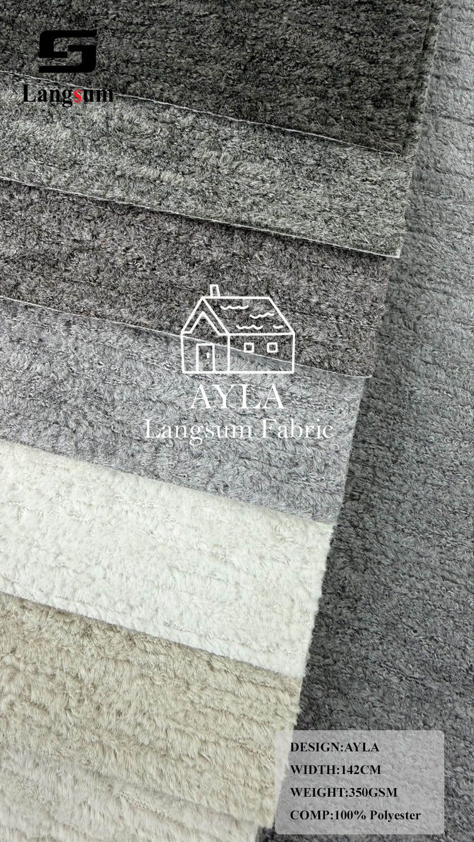 AYLA Linear-Textured Polyester Upholstery Fabric – 350gsm, 56" Wide, 16 Colors Langsum Fabric