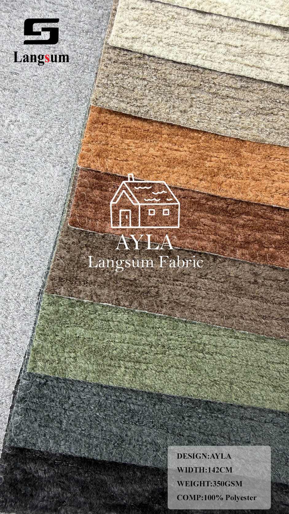 AYLA Linear-Textured Polyester Upholstery Fabric – 350gsm, 56" Wide, 16 Colors Langsum Fabric