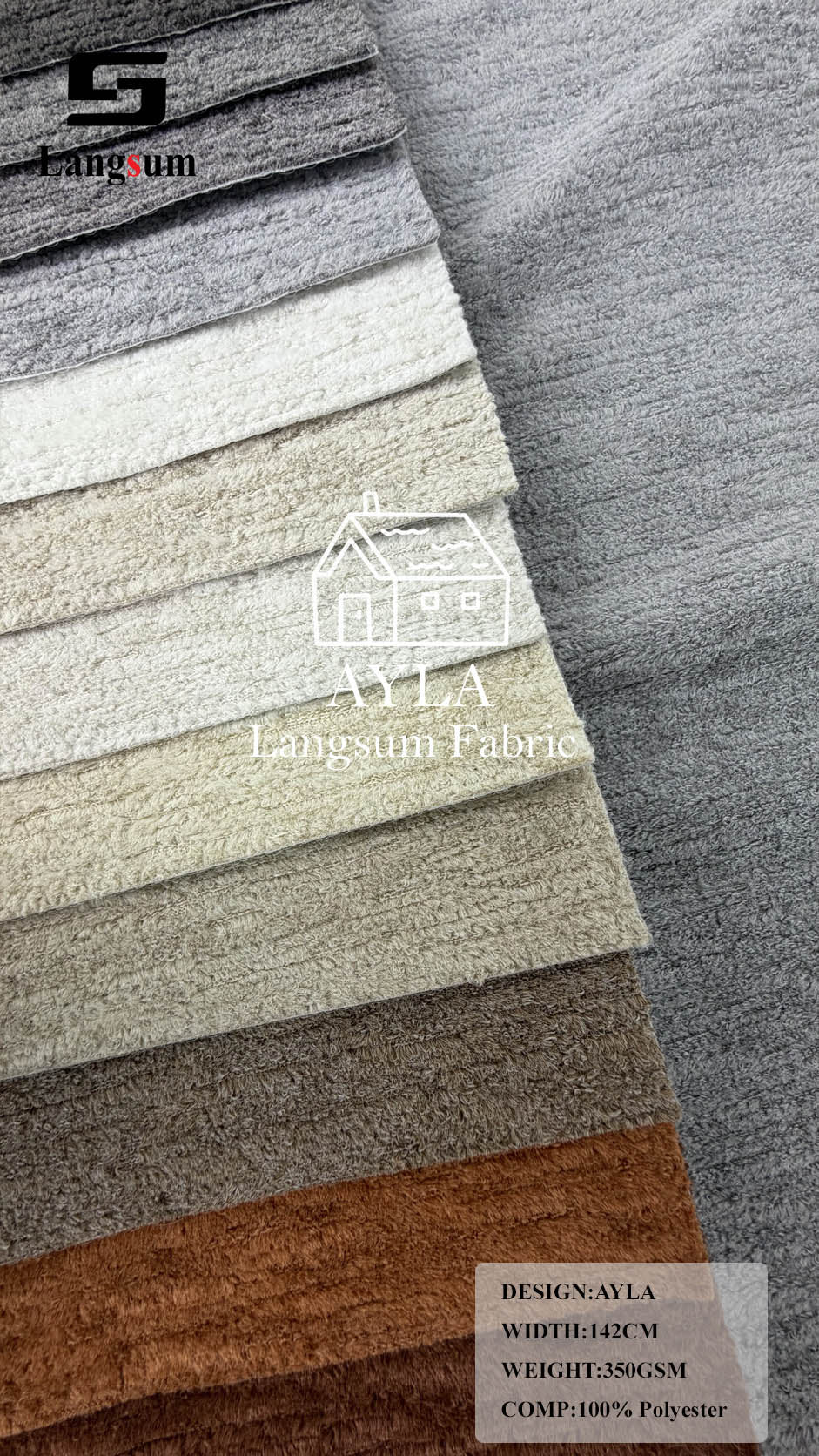 AYLA Linear-Textured Polyester Upholstery Fabric – 350gsm, 56" Wide, 16 Colors Langsum Fabric