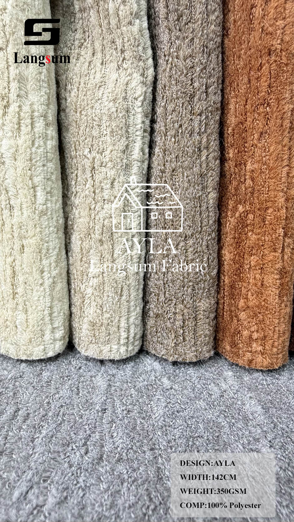 AYLA Linear-Textured Polyester Upholstery Fabric – 350gsm, 56" Wide, 16 Colors Langsum Fabric