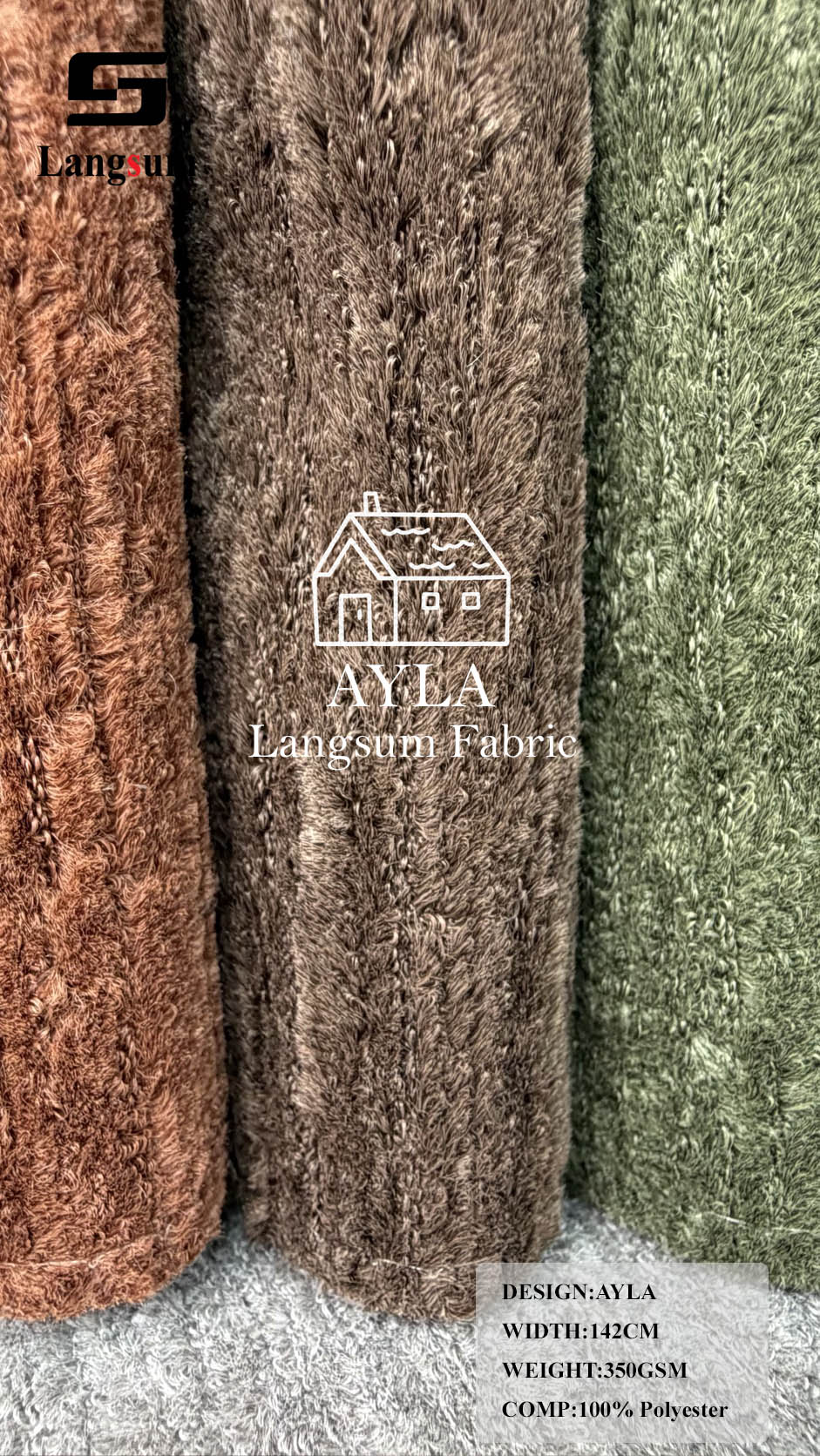 AYLA Linear-Textured Polyester Upholstery Fabric – 350gsm, 56" Wide, 16 Colors Langsum Fabric