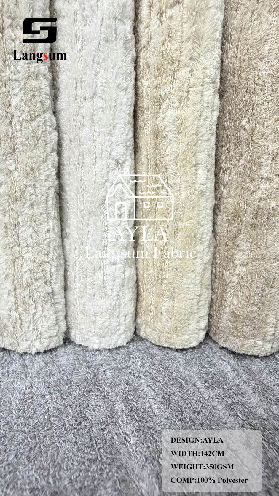 AYLA Linear-Textured Polyester Upholstery Fabric – 350gsm, 56" Wide, 16 Colors Langsum Fabric