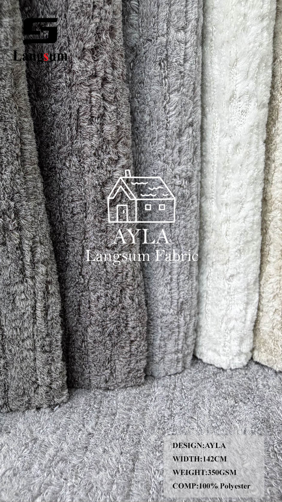 AYLA Linear-Textured Polyester Upholstery Fabric – 350gsm, 56" Wide, 16 Colors Langsum Fabric