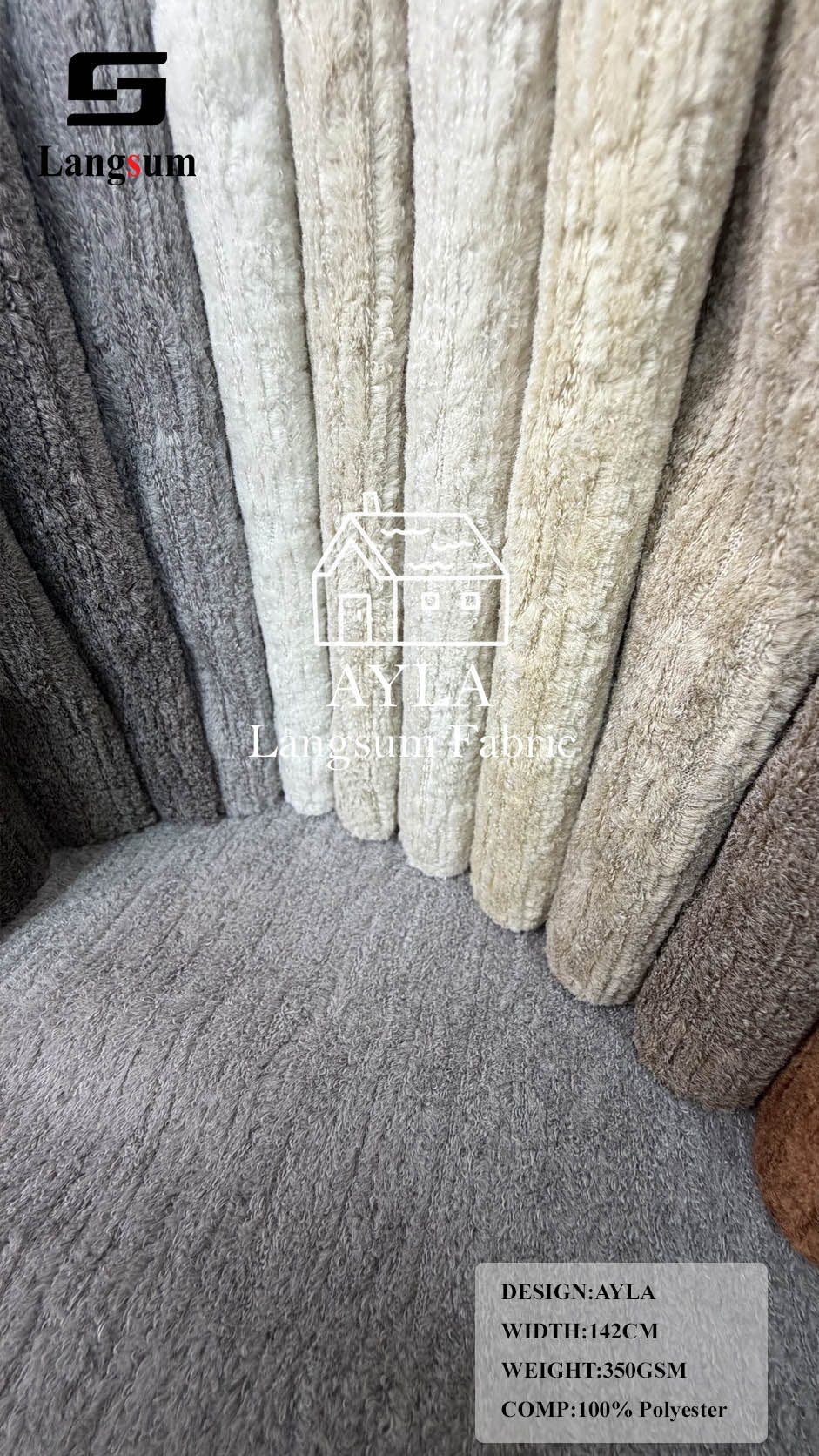AYLA Linear-Textured Polyester Upholstery Fabric – 350gsm, 56" Wide, 16 Colors Langsum Fabric